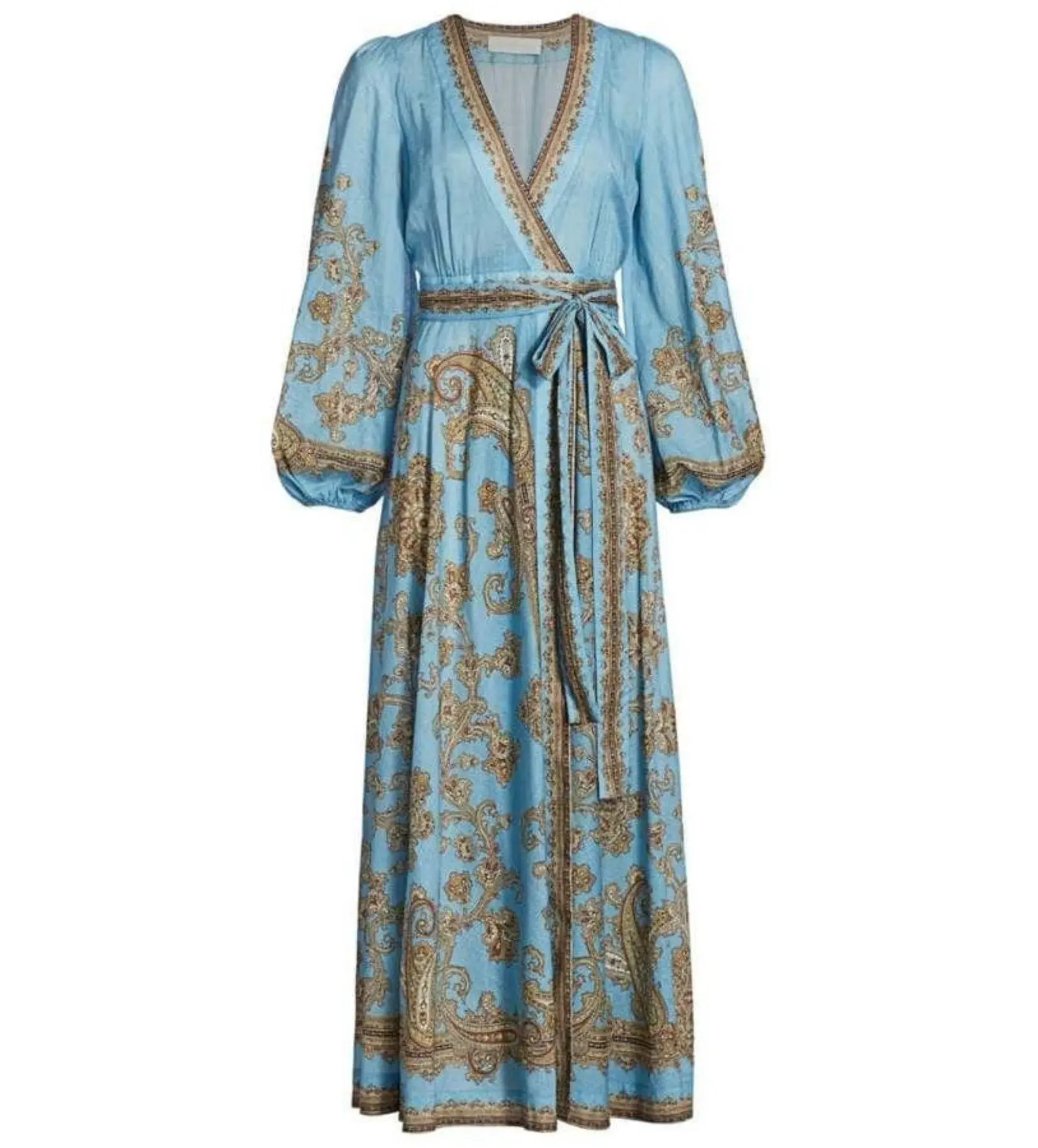 Zimmermann Fiesta Paisley-print Linen Wrap Dress In Blue Size 1/Au 10  - Image 2