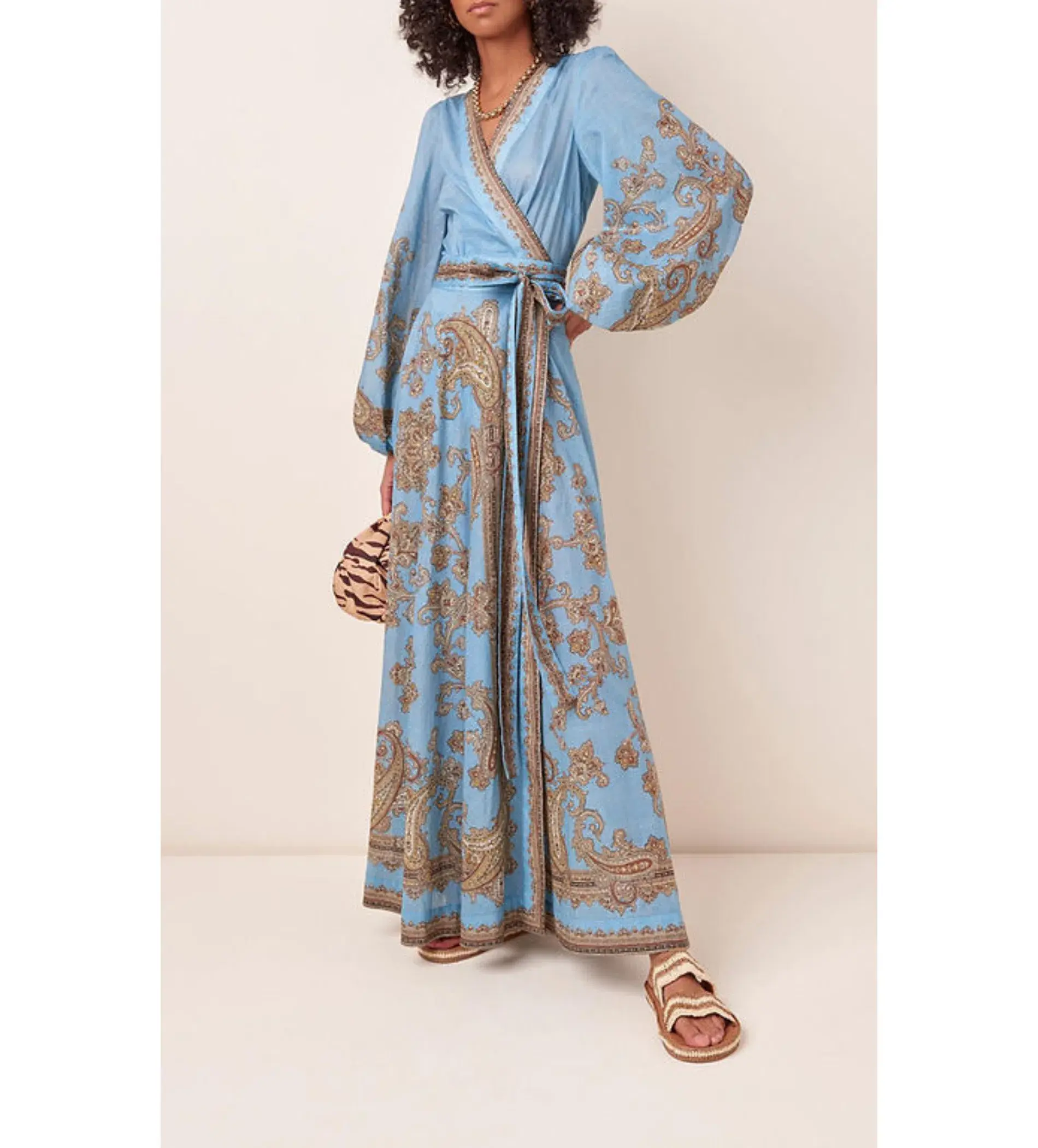 Zimmermann Fiesta Paisley-print Linen Wrap Dress In Blue Size 1/Au 10  - Image 1