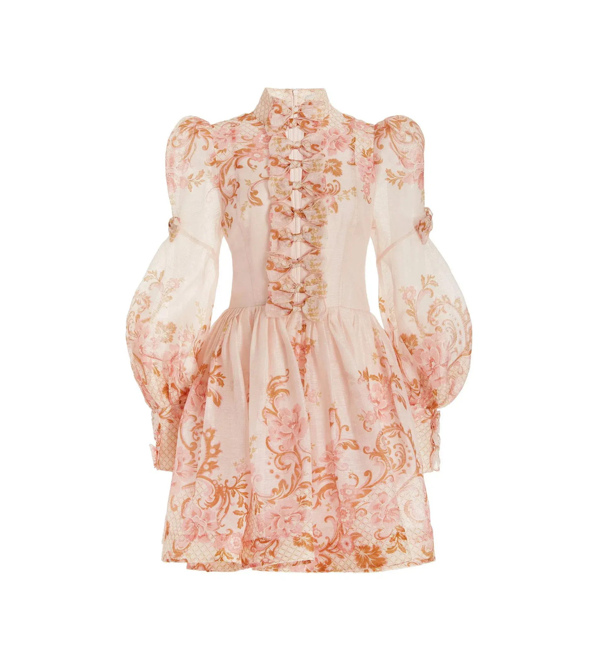  Zimmermann Postcard Bow Mini Dress Pink Swirl Floral Size 2 / AU 12 - Image 2