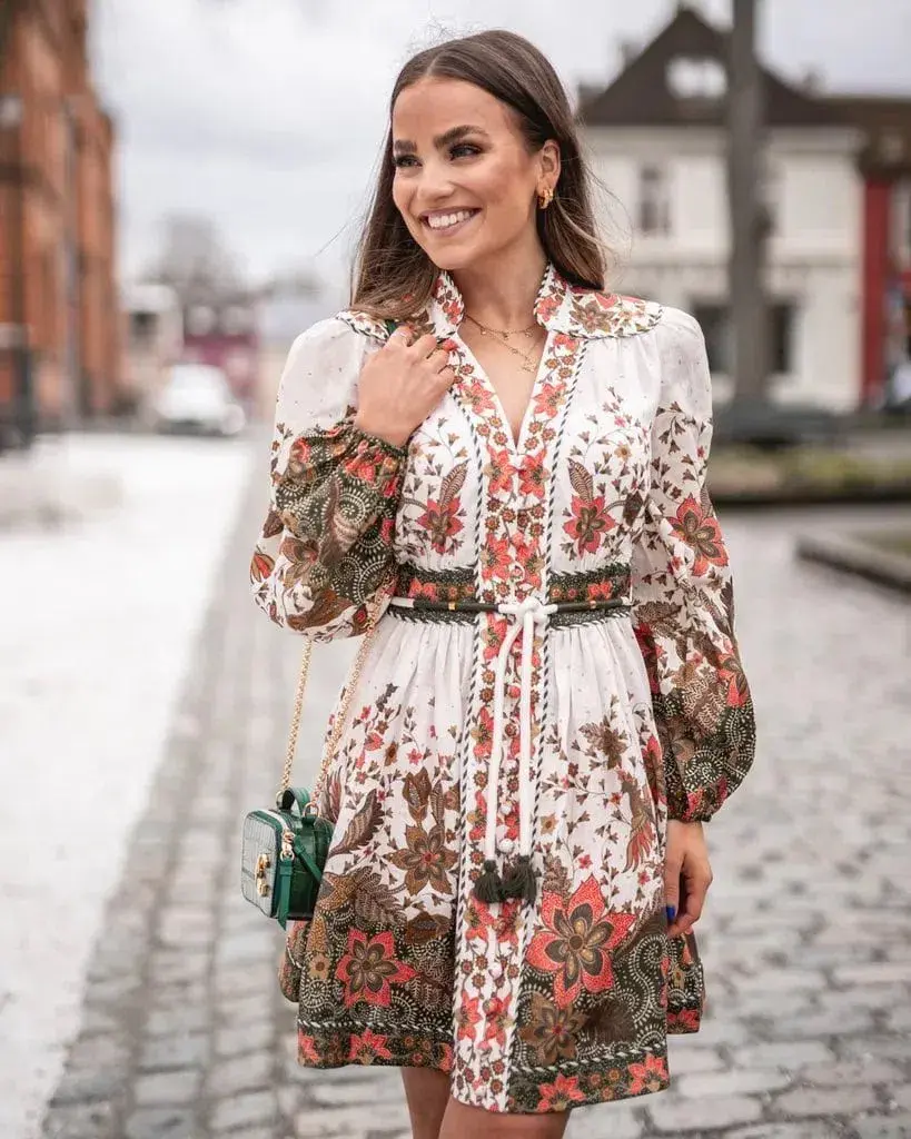 Zimmermann Empire Batik Belted Printed Linen Mini Dress Floral Khaki Batik Size 1 / AU 10 for rent on The Volte - main image