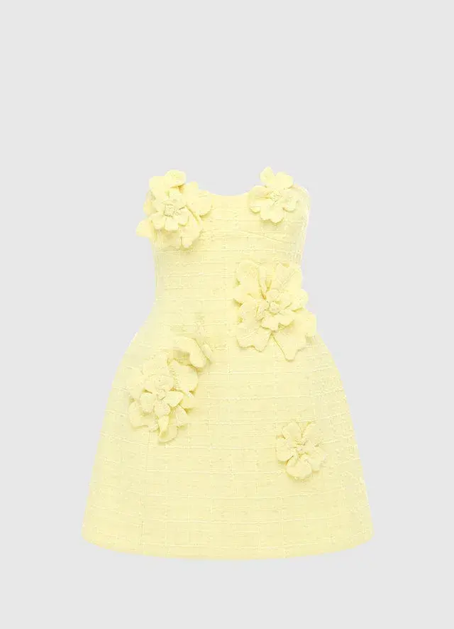 Leo Lin Rosario Tweed Petal Bustier Mini Dress Sorbet Yellow Size 10 - Image 1