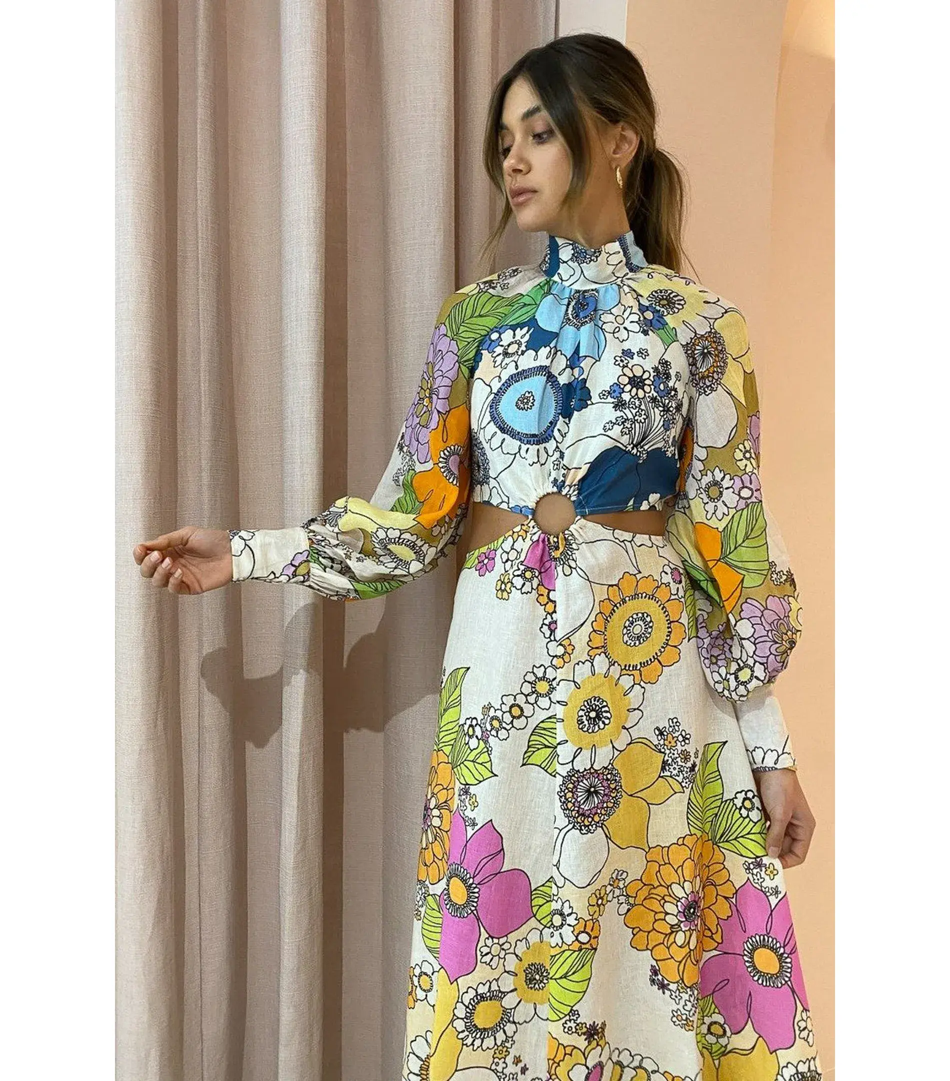 Alemais Farrah Cut Out Midi Dress Floral Size AU 12 - Image 2