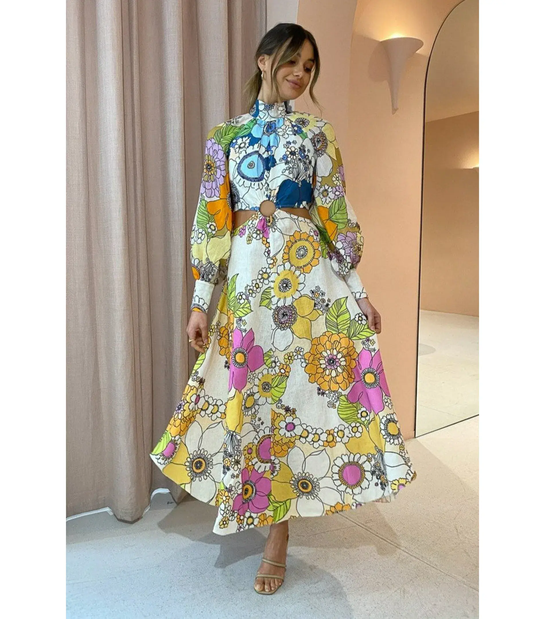 Alemais Farrah Cut Out Midi Dress Floral Size AU 12 - Image 1