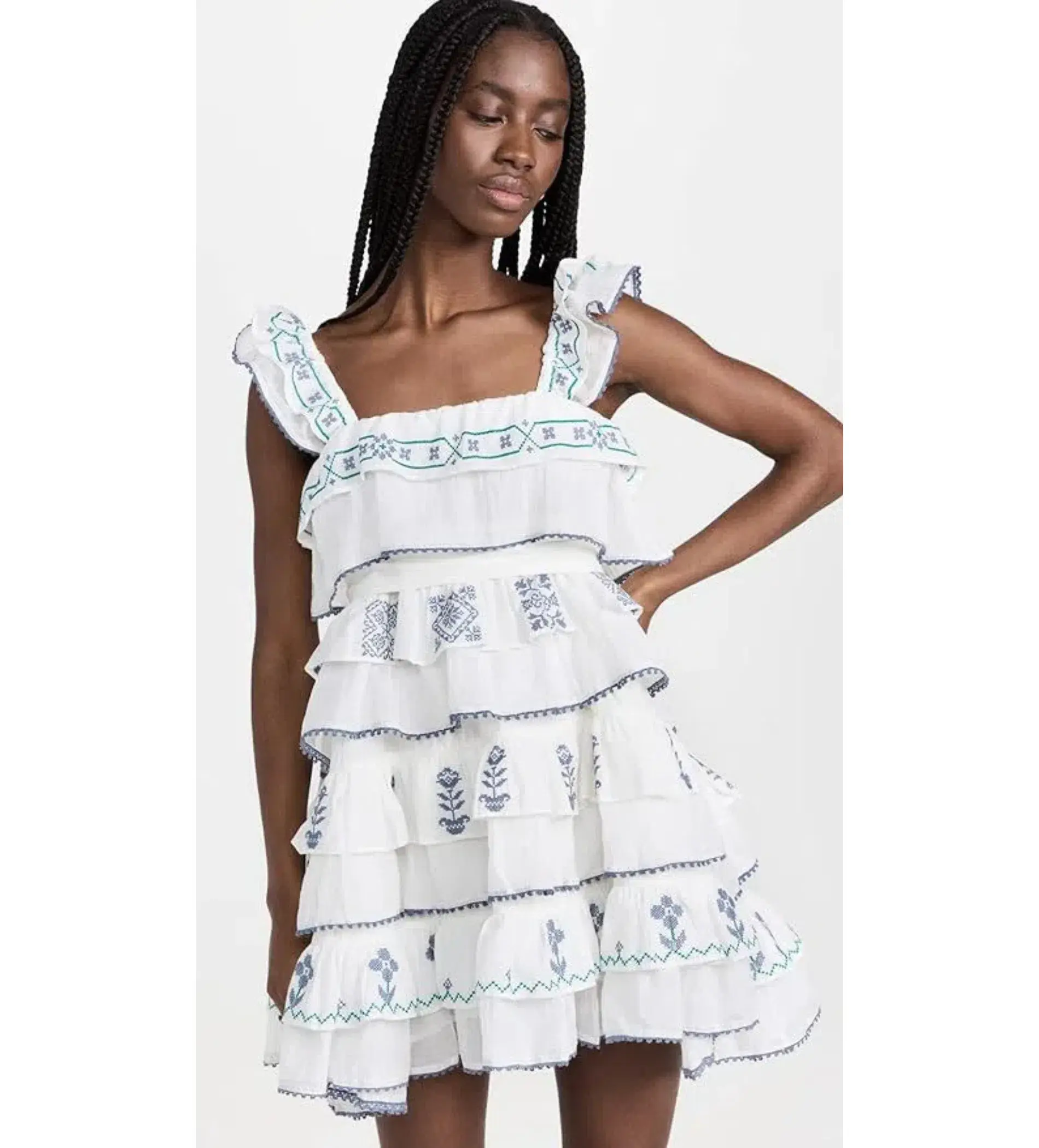 Innika Choo Cross Stitch Layer Mini Dress White Print Size AU 8 - Image 1