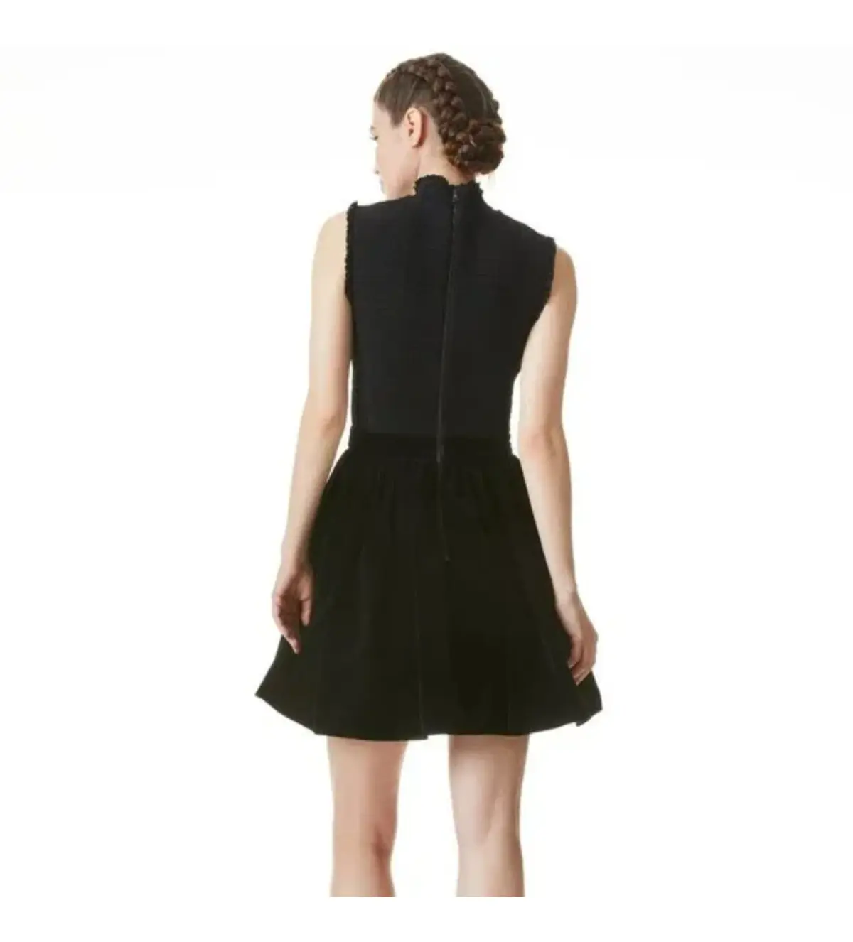 Alice & Olivia Barrett Shirred Crepe and Velvet Mini Dress Size AU 12 - Image 3