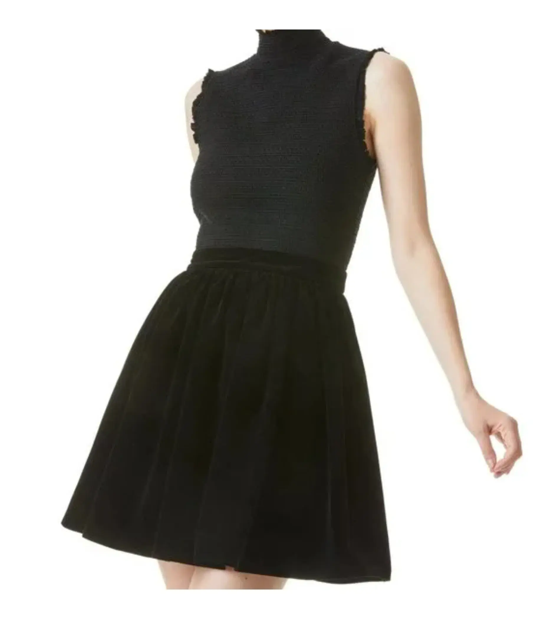 Alice & Olivia Barrett Shirred Crepe and Velvet Mini Dress Size AU 12 - Image 4