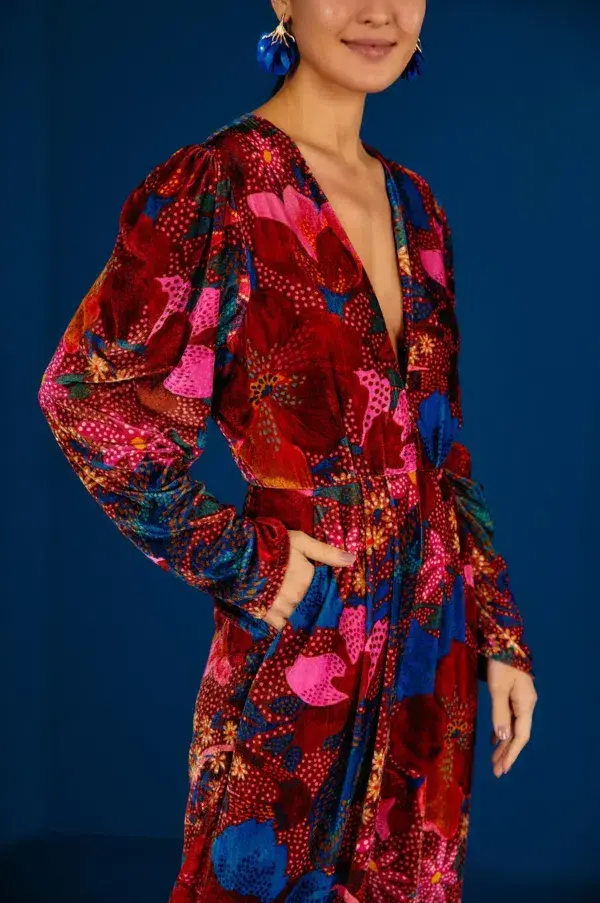 Farm Rio Snake Velvet Jumpsuit Garden Red Size 12/L - Image 3