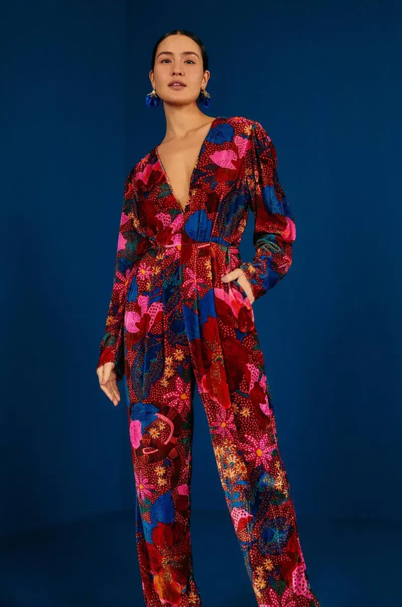 Farm Rio Snake Velvet Jumpsuit Garden Red Size 12/L - Image 2