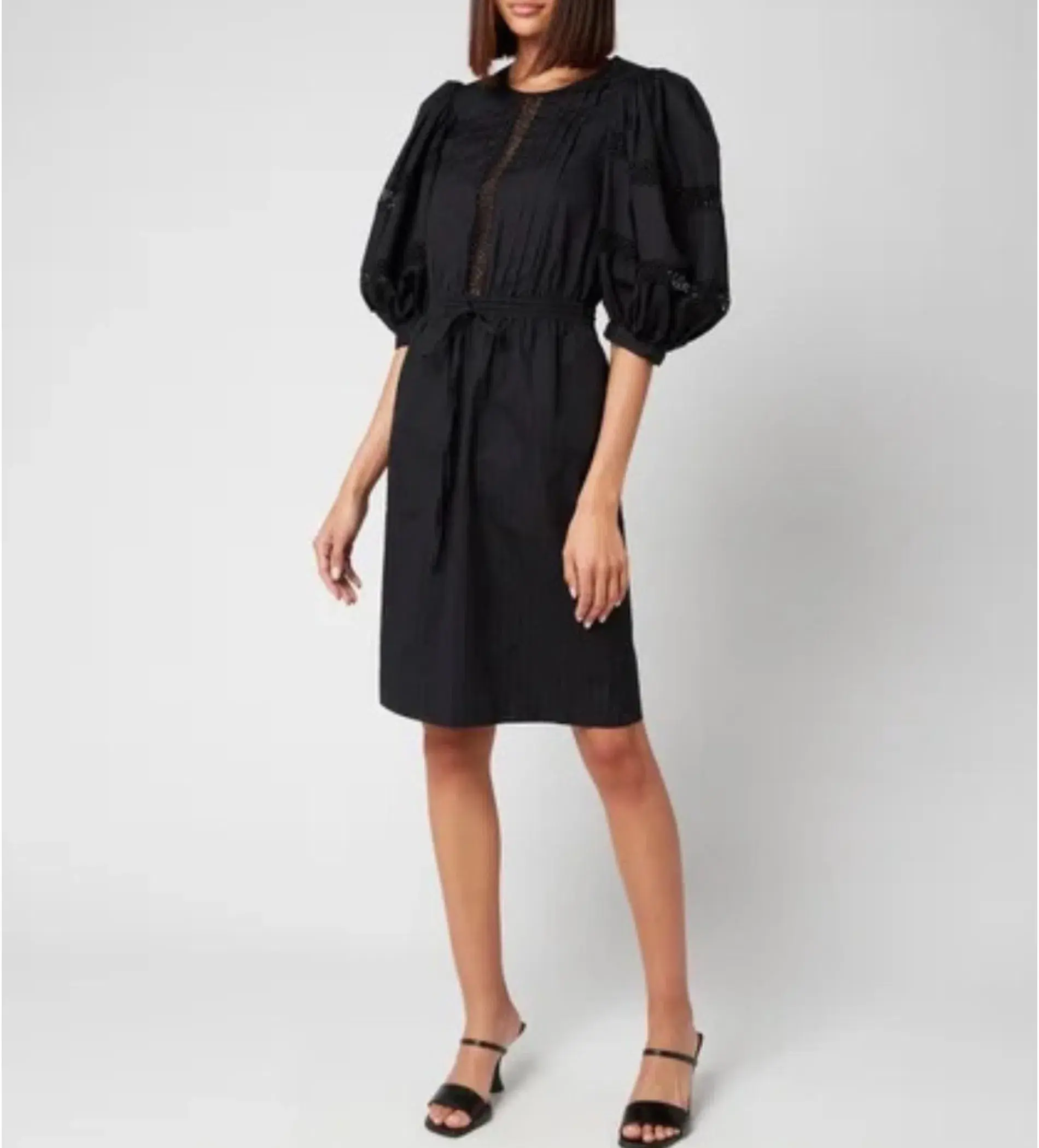 See By Chloe Cotton Poplin Puff Sleeve Knee-Length Dress Black Size AU 12 - Image 1