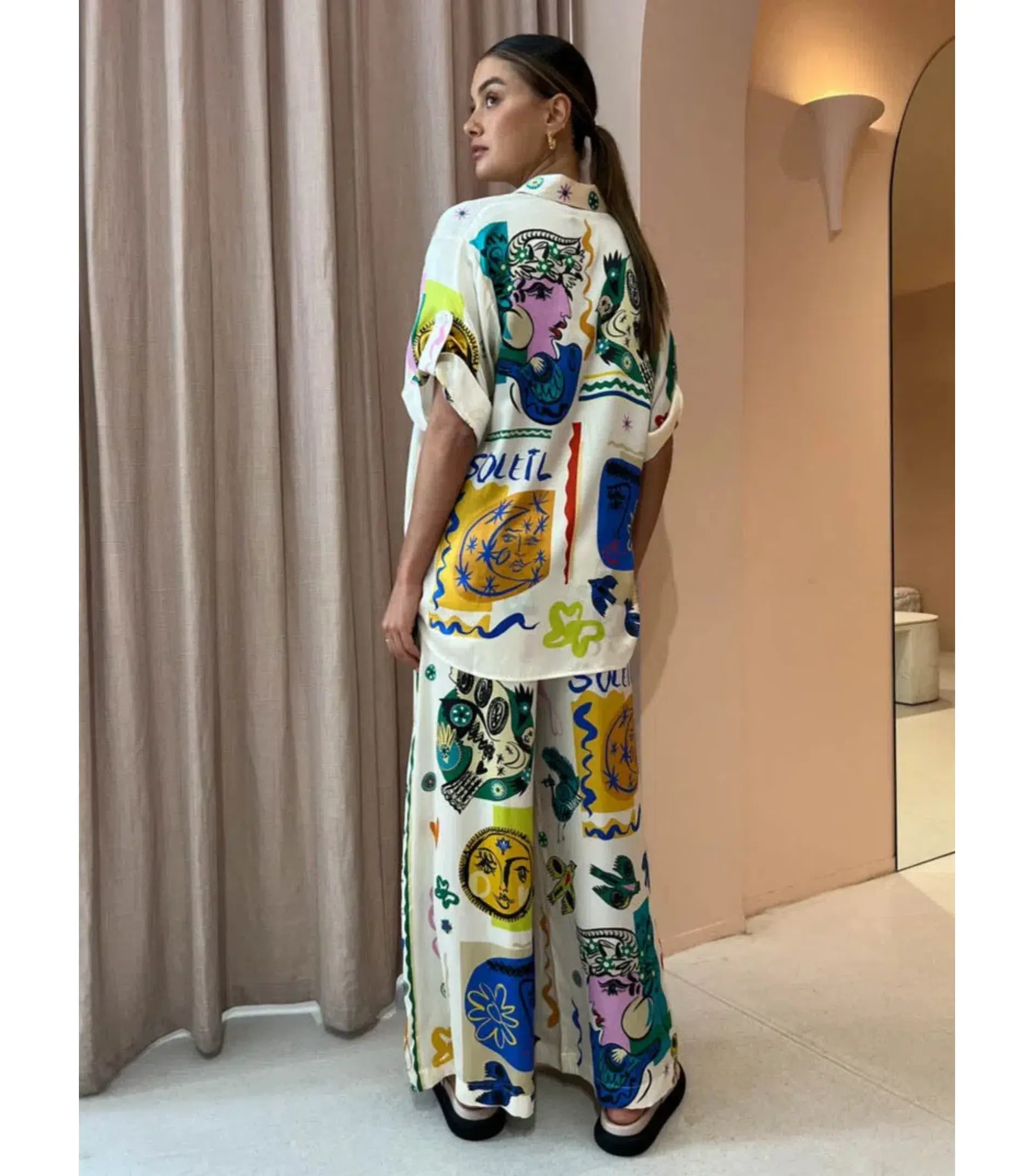 Alemais Soleil Oversized Shirt and Pants Set Print Size 12/L - Image 2