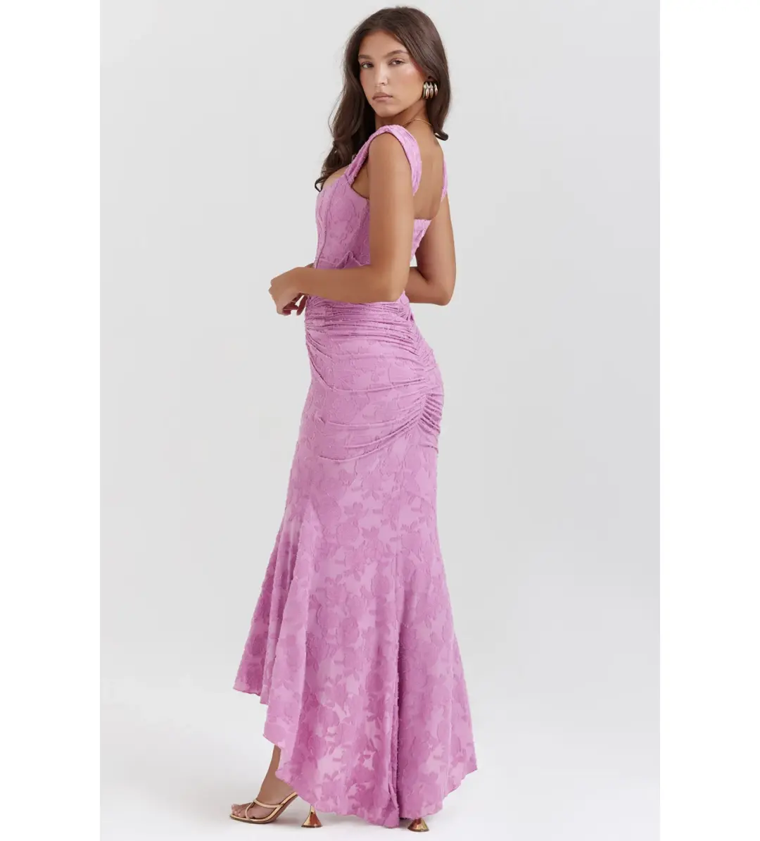 House of CB Cesca Maxi Dress Rose Pink Floral Size 8 for rent on The Volte - main image