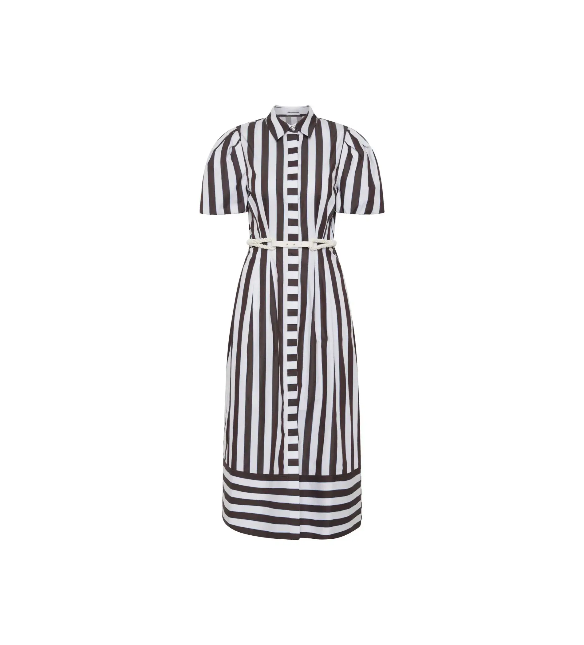 Rebecca Vallance Pippa Puff Sleeve Midi Dress Chocolate Ivory and Light Blue Stripe Print Size 18 - Image 3