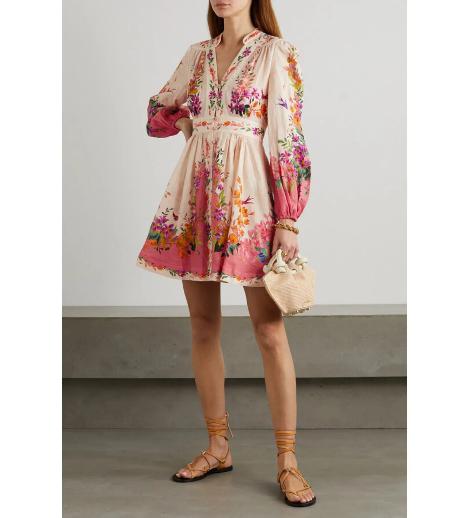 Zimmermann	Trapicana Plurige Mini Dress Cream/Floral Size 3/Au 14 - Image 1