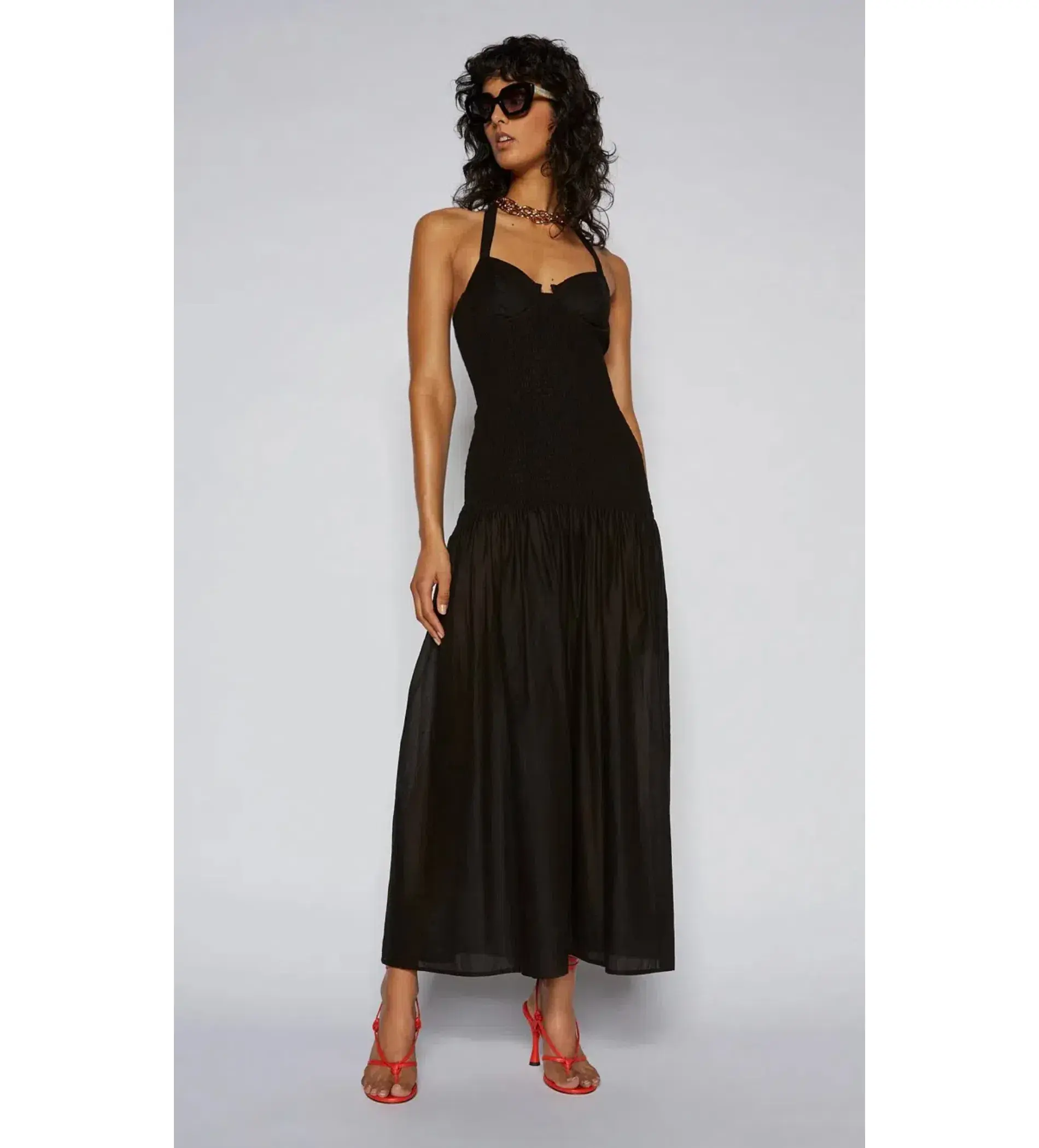 Scanlan Theodore Cotton Bralette Midi Dress Black Size 6 - Image 1