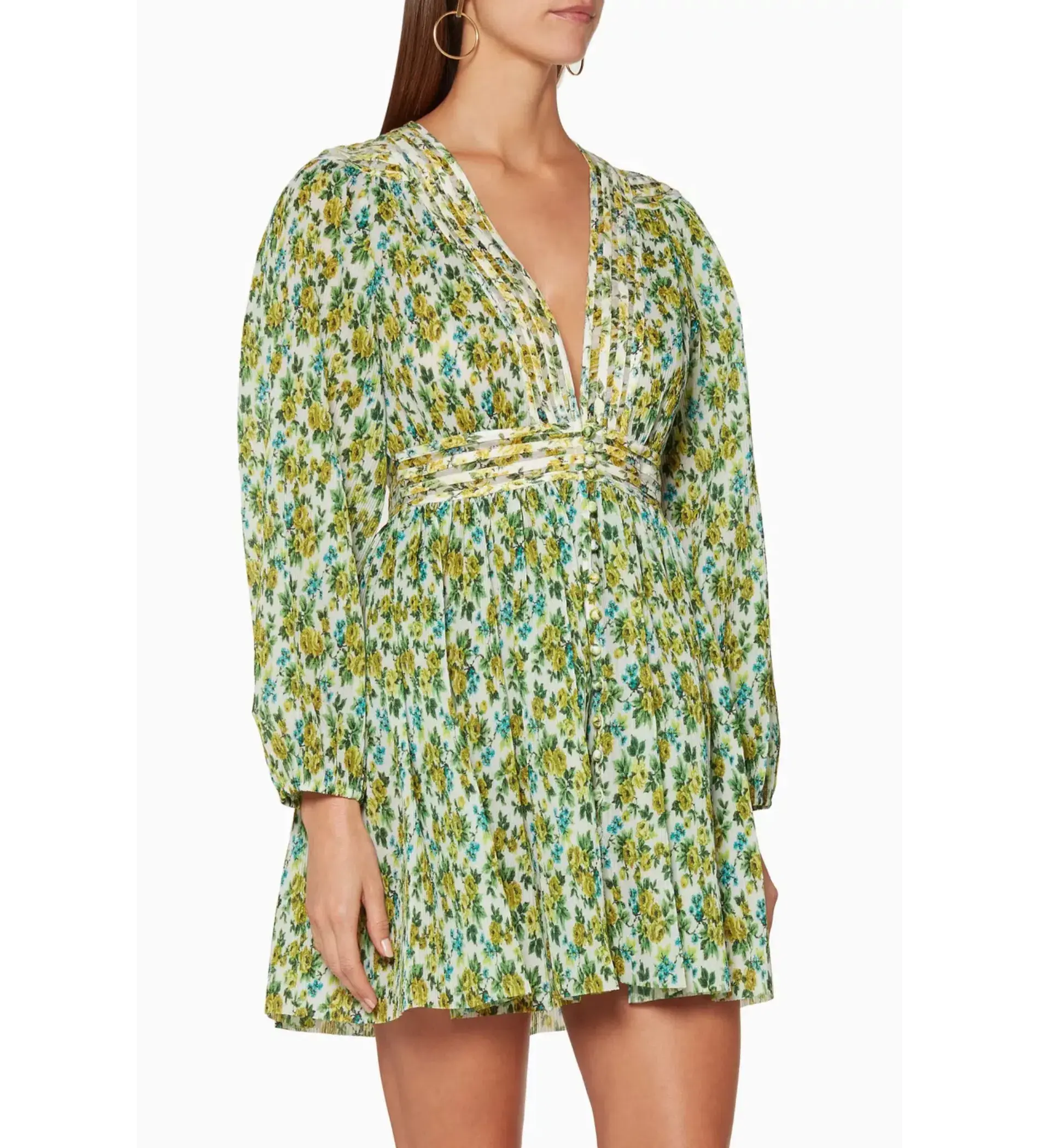 Zimmermann Golden Plisse Mini Dress Lemonade-Acid Floral-Print Size 0/Au 8  - Image 2