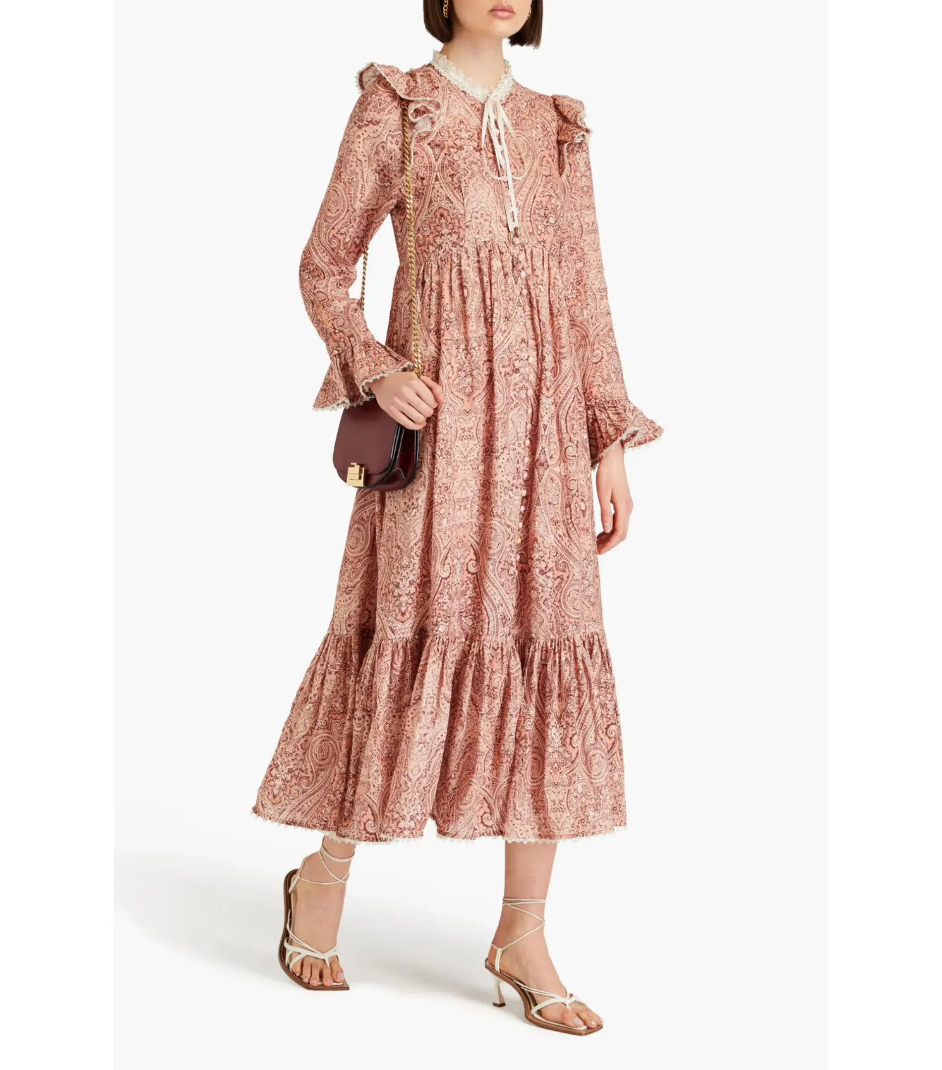 Zimmermann The Wonderland Frilled Midi Dress in Blush Paisley Size 1 / AU 10 - Image 1