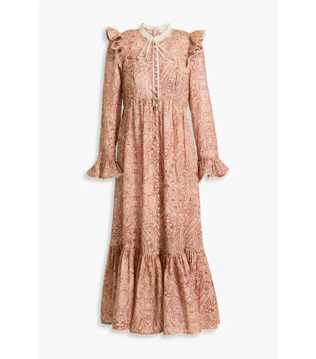 Zimmermann The Wonderland Frilled Midi Dress in Blush Paisley Size 1 / AU 10 for rent on The Volte - main image