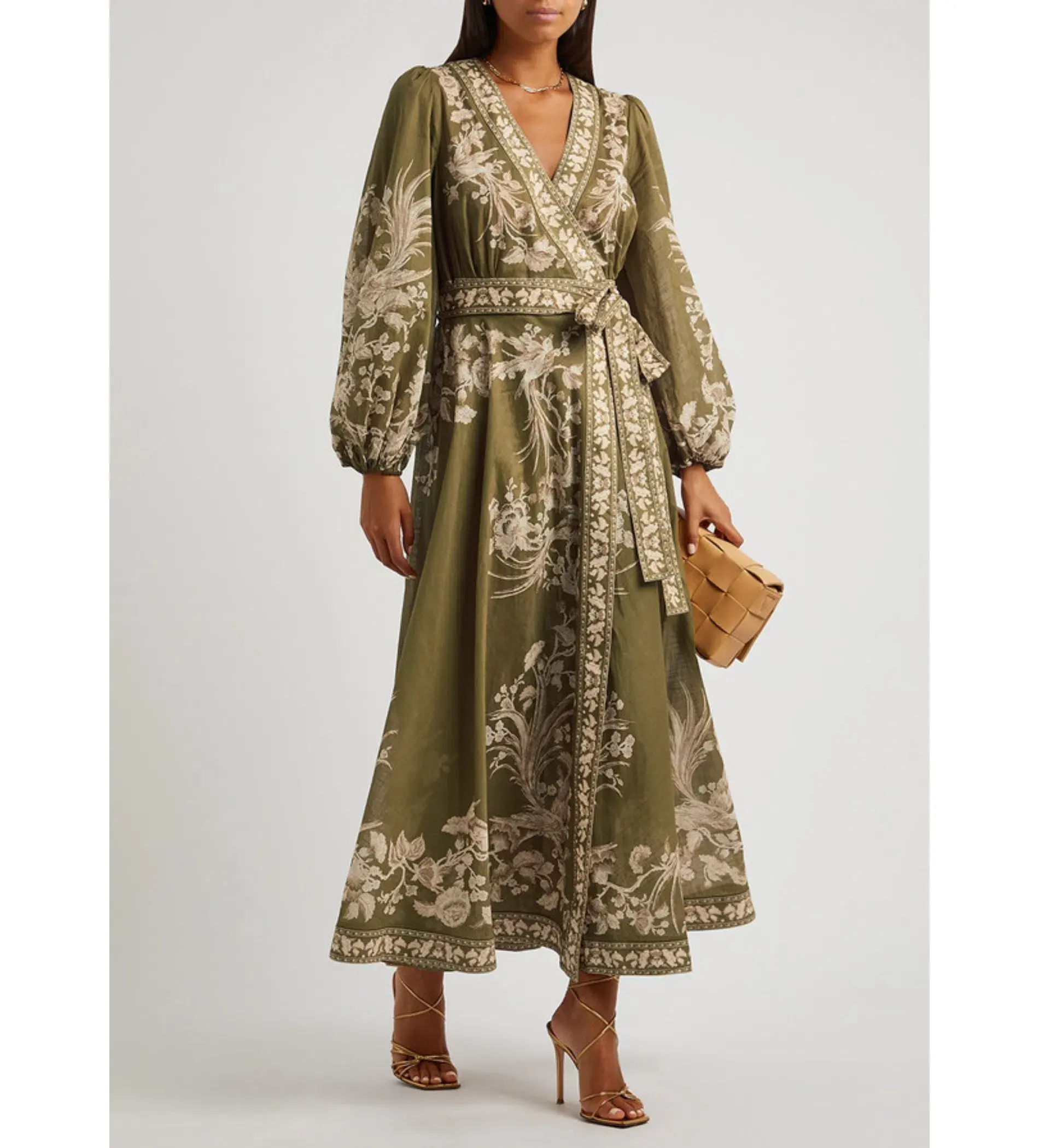  Zimmermann Anneke Floral-print Cotton Wrap Dress Olive Size 4/Au 16  - Image 1