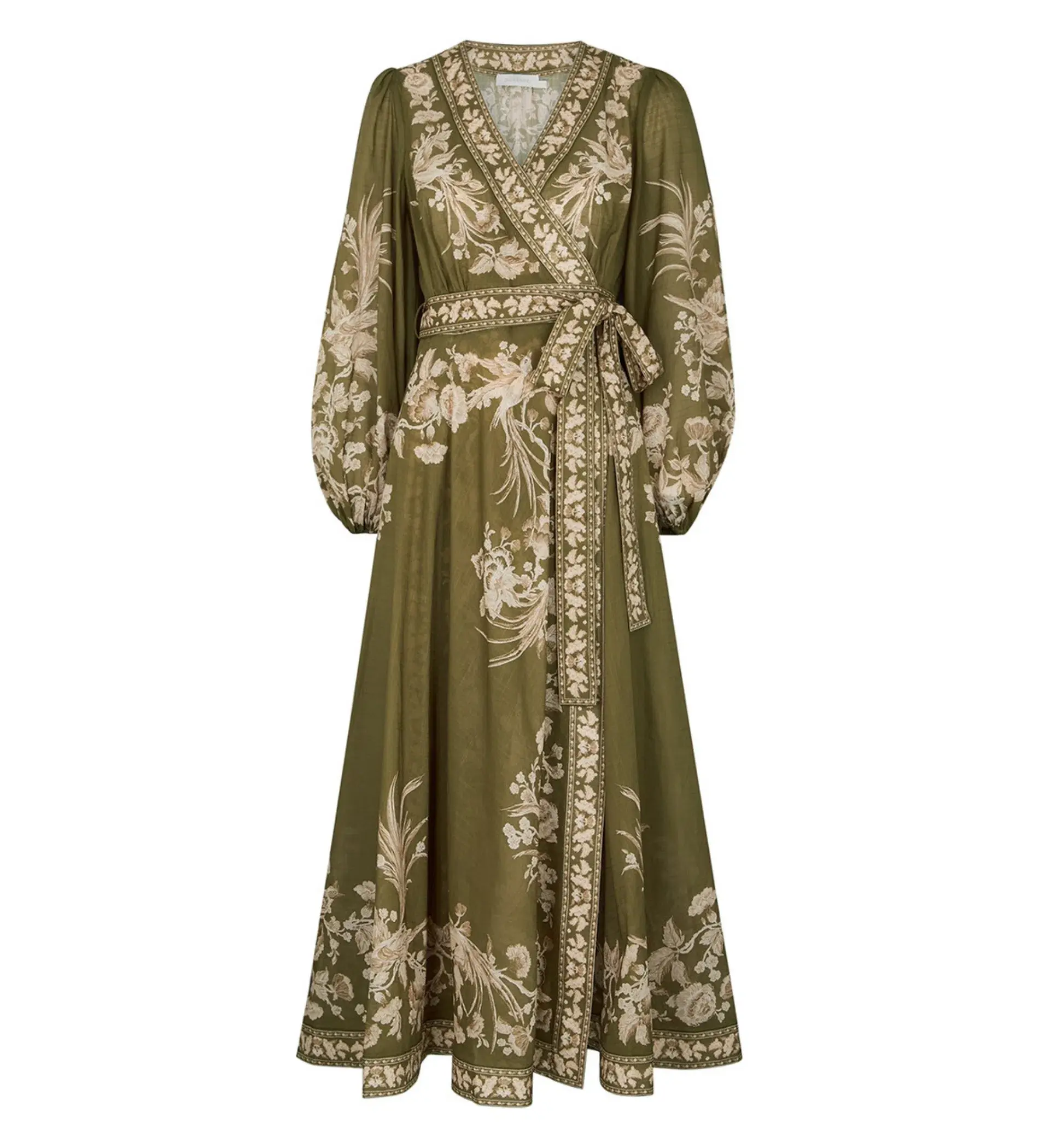  Zimmermann Anneke Floral-print Cotton Wrap Dress Olive Size 4/Au 16  - Image 2