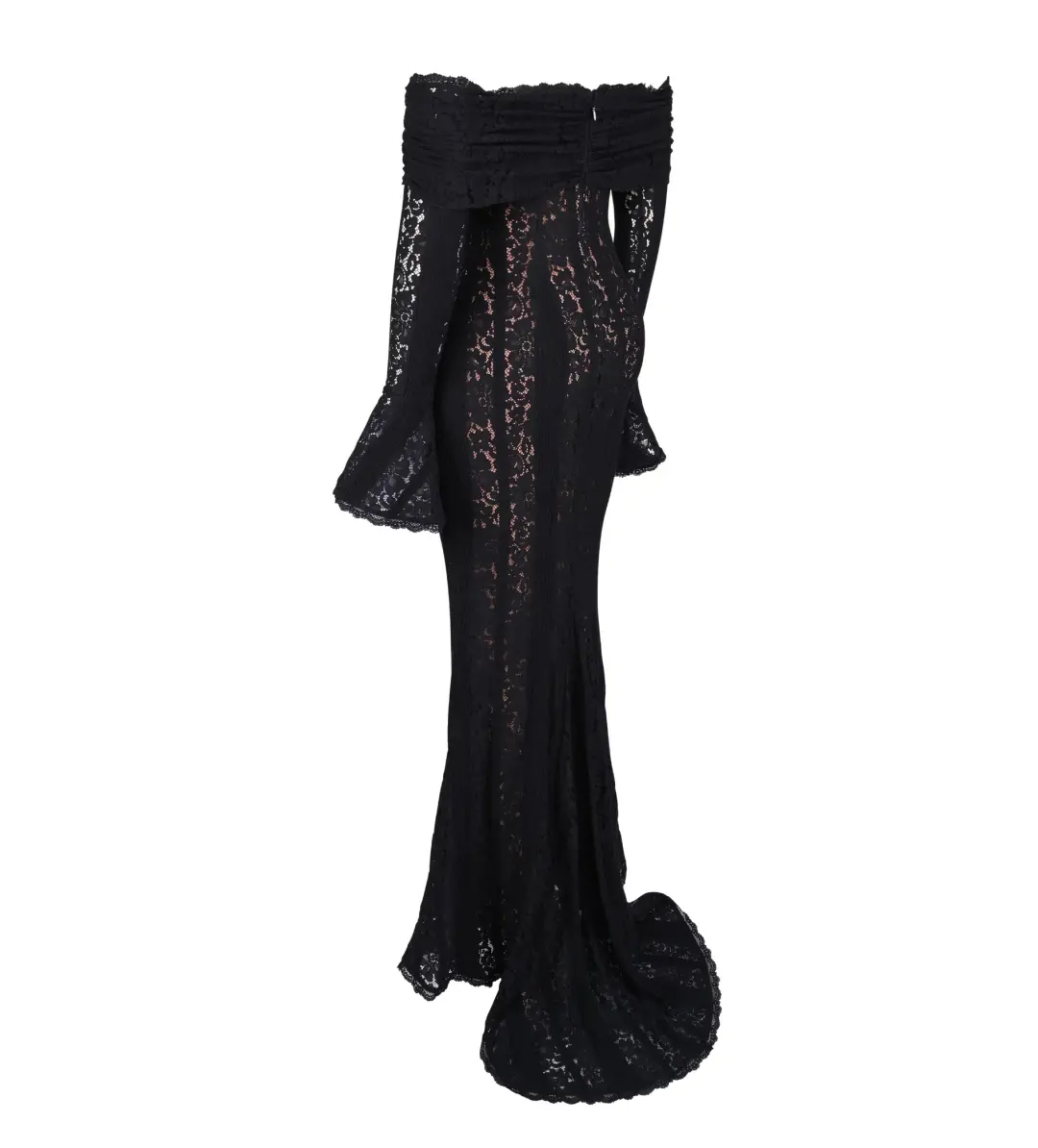 House of CB Belle Off Shoulder Floral Lace Maxi Dress Black Size AU 14 for rent on The Volte - main image