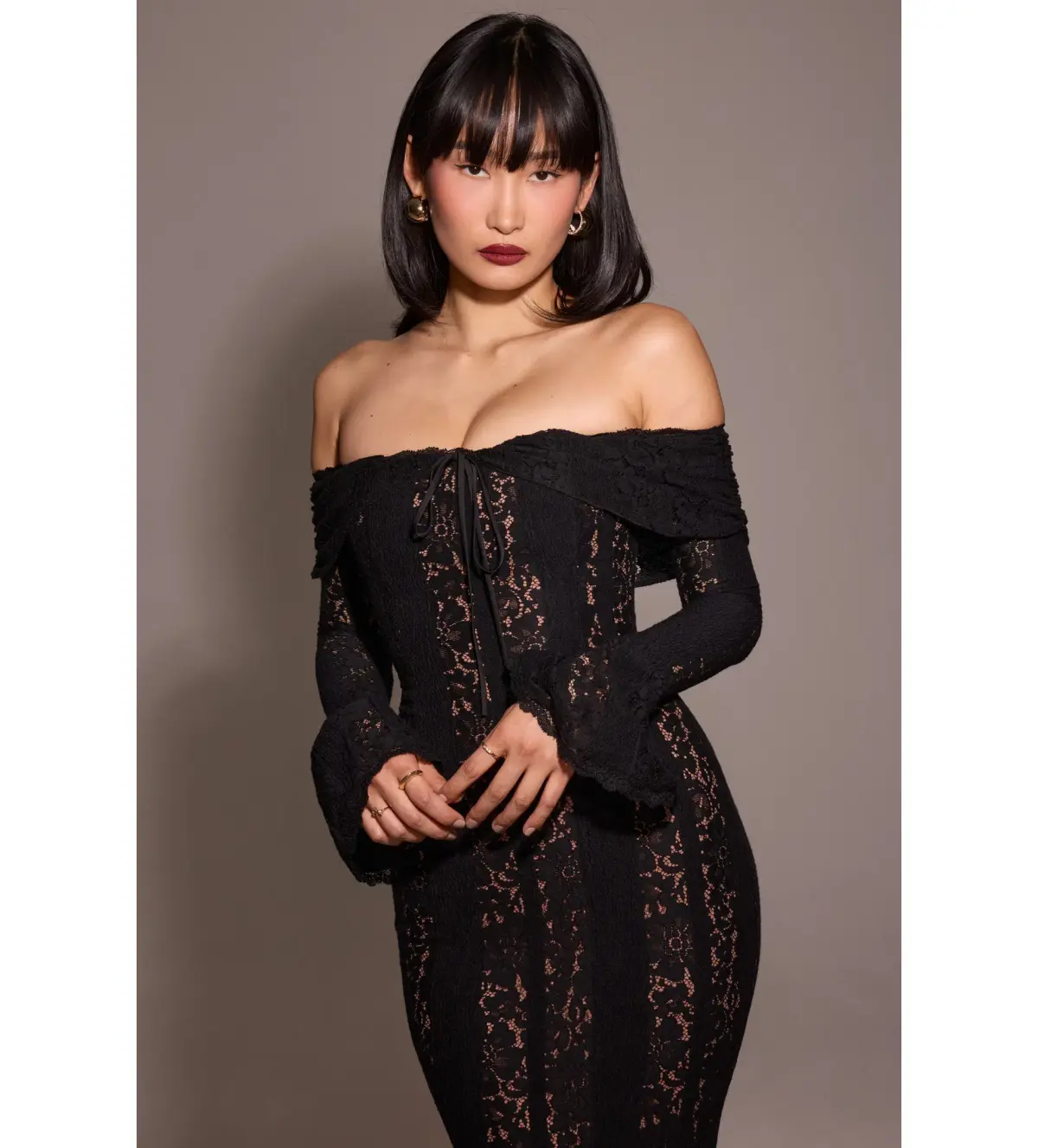 House of CB Belle Off Shoulder Floral Lace Maxi Dress Black Size AU 14 - Image 5