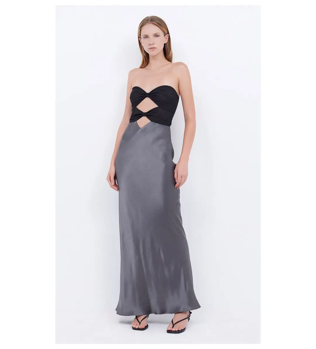Bec & Bridge Halle Strapless Maxi Dress Gunmetal/Black Size AU 10 for rent on The Volte - main image