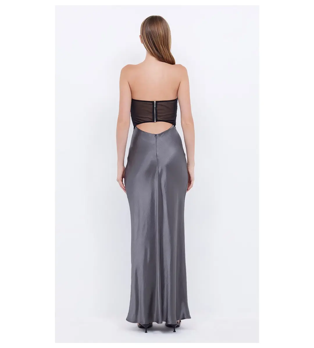 Bec & Bridge Halle Strapless Maxi Dress Gunmetal/Black Size AU 10 for rent on The Volte - main image