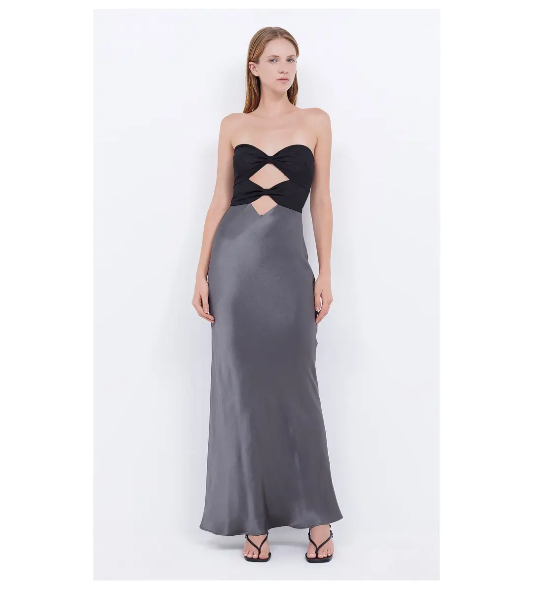 Bec & Bridge Halle Strapless Maxi Dress Gunmetal/Black Size AU 10 for rent on The Volte - main image