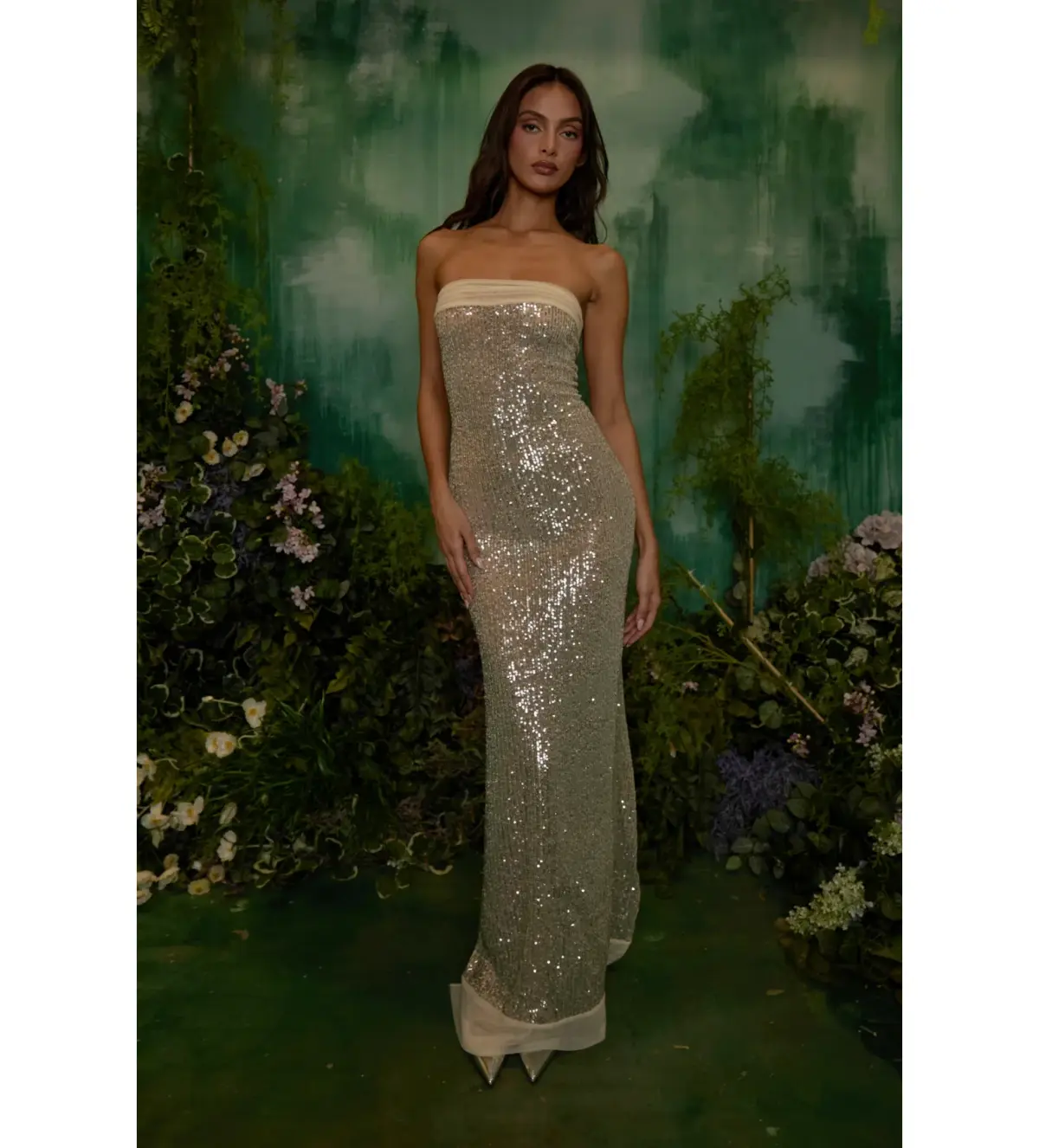 Fait Par Foutch Elizabeth- Diamond Soft Stretch sequin dress in  Beige Size AU 8 - Image 3