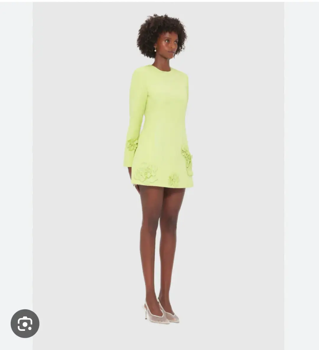 Leo Lin Long Sleeve Petal Mini Dress in Chartreuse Size AU 8   for rent on The Volte - main image
