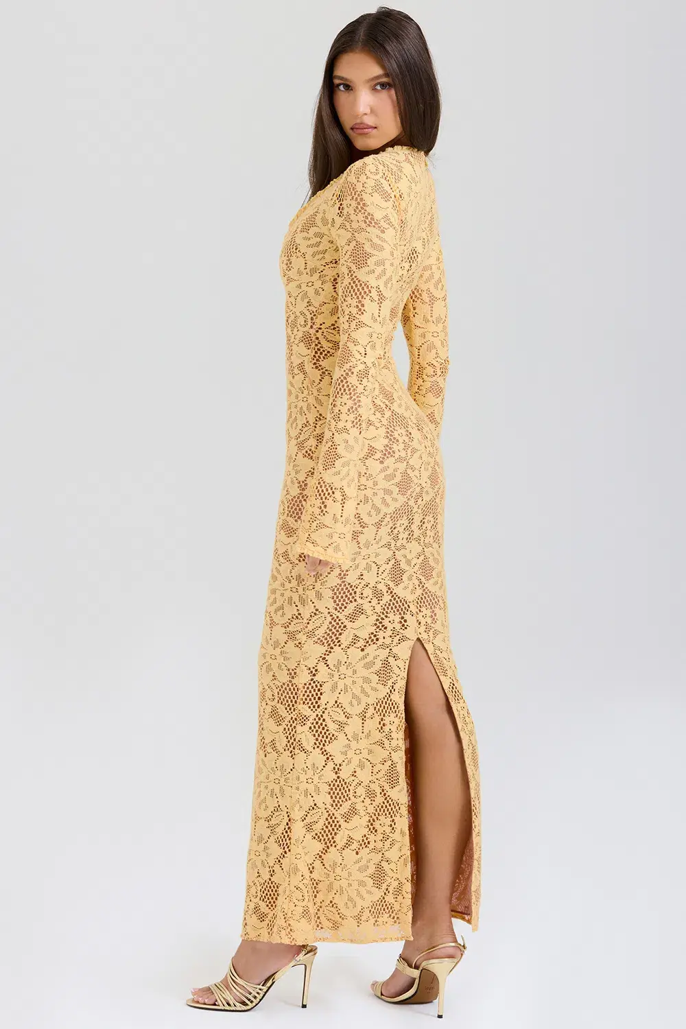 House Of CB Indiana Plunge Lace Maxi Dress Apricot Yellow Size XS / AU 6 - Image 2