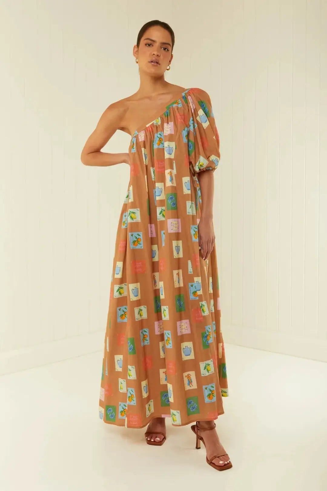 Palm Noosa Lotus Maxi Dress in Brown Print Size 12  for rent on The Volte - main image