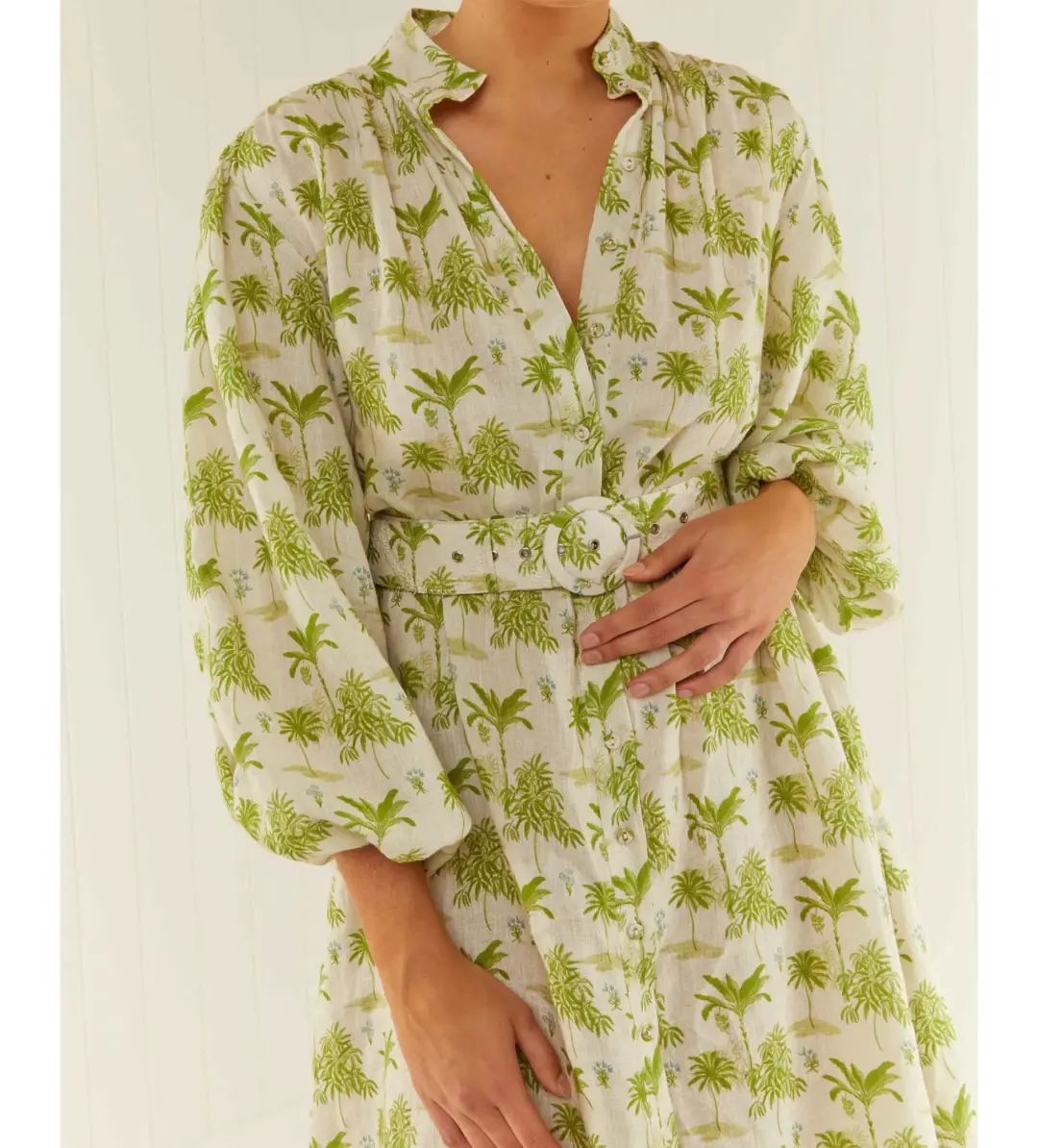 Palm Noosa Noddy Belted Shirt Dress in Green Palms Size 10 for rent on The Volte - main image