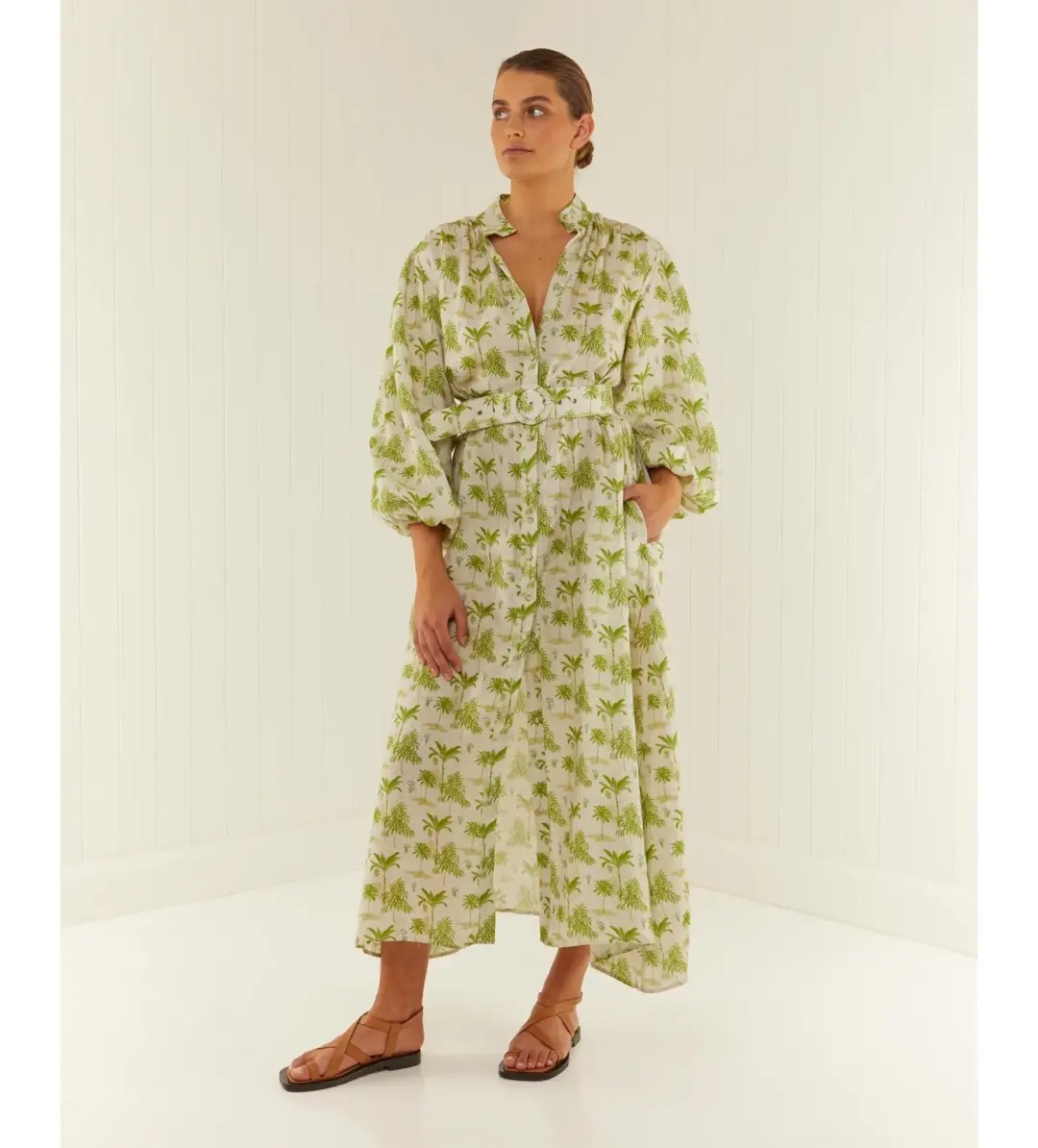 Palm Noosa Noddy Belted Shirt Dress in Green Palms Size 10 for rent on The Volte - main image