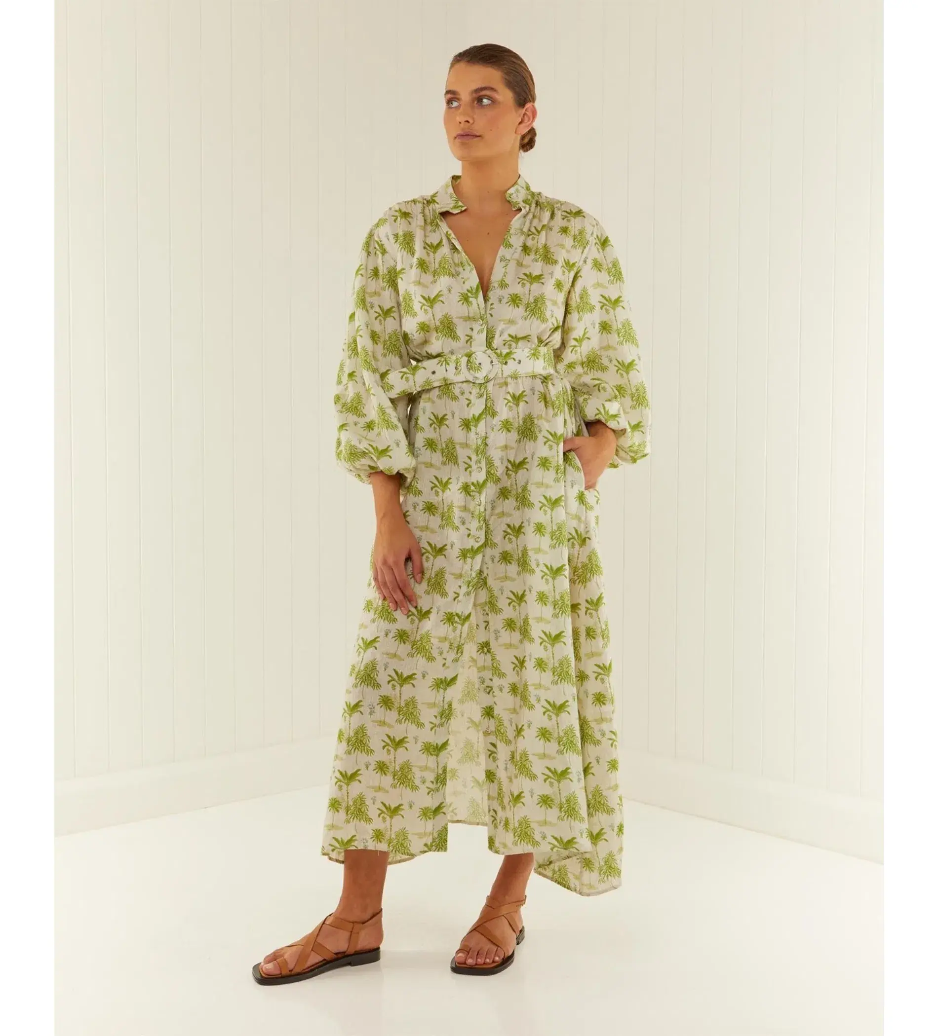 Palm Noosa Noddy Belted Shirt Dress in Green Palms Size 10 - Image 1