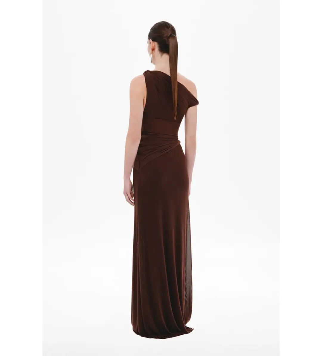 Misha Sisal Mesh Maxi Dress in Espresso Size 8 for rent on The Volte - main image