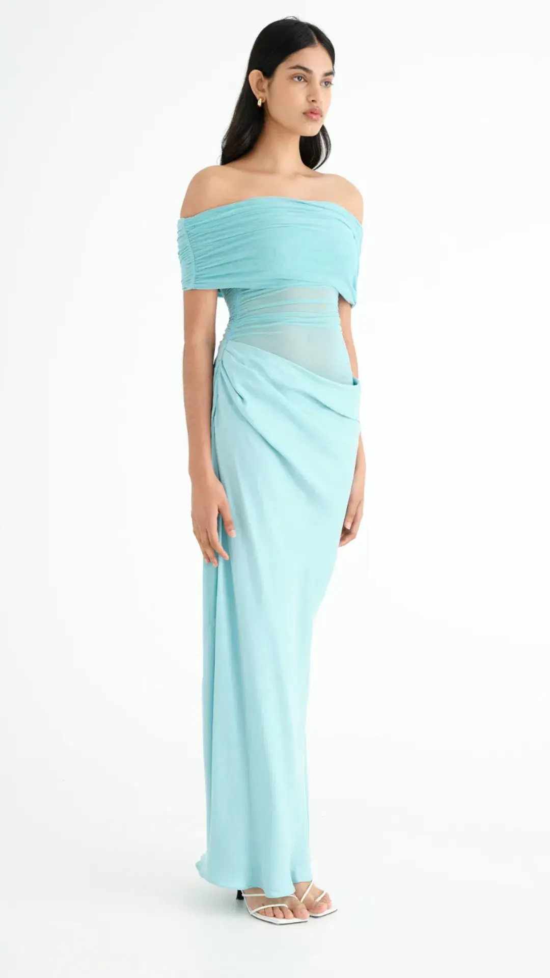 Benni Nico Off Shoulder Maxi Dress  in Aquamarine Size AU  12 for rent on The Volte - main image
