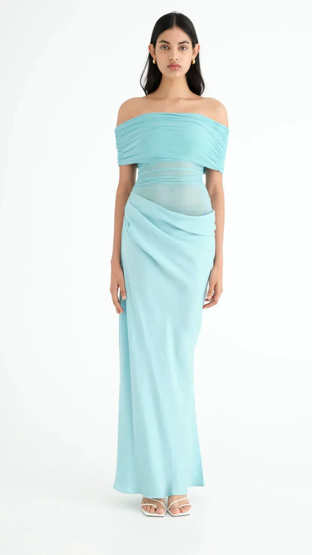 Benni Nico Off Shoulder Maxi Dress  in Aquamarine Size AU  12 for rent on The Volte - main image