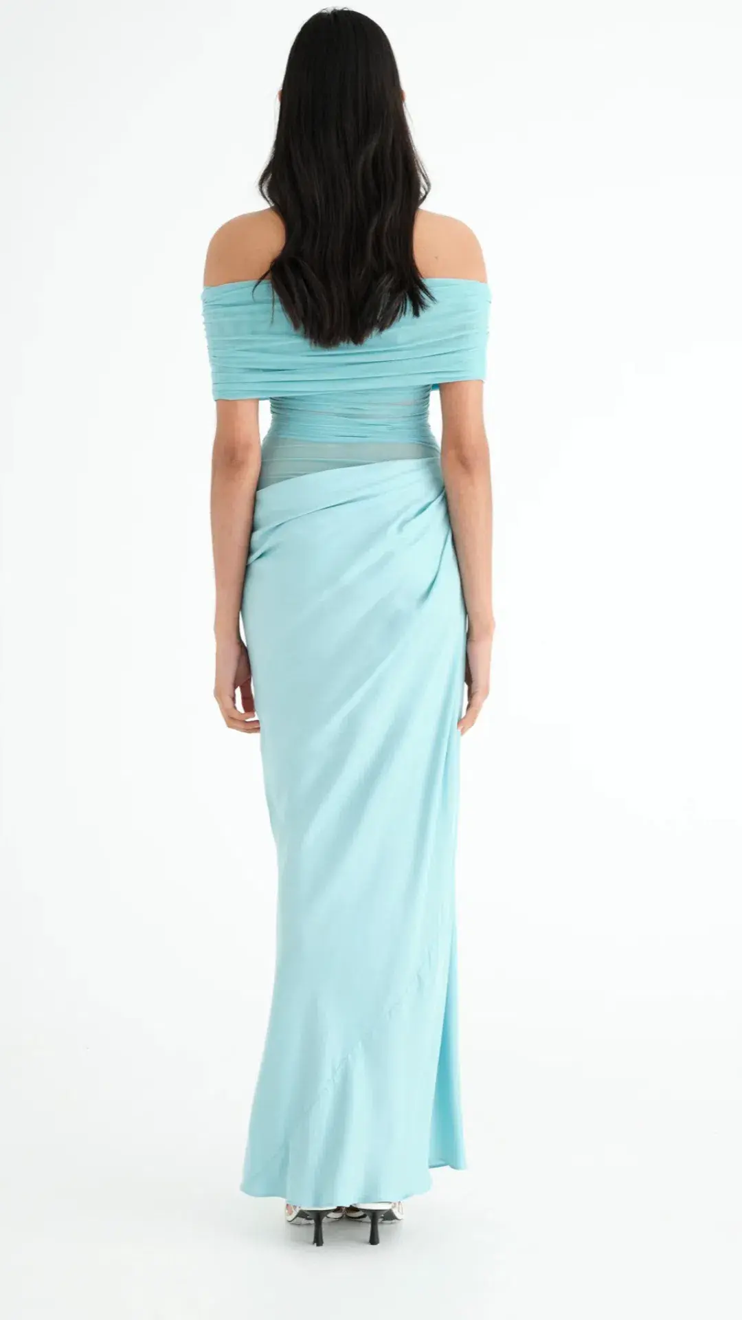 Benni Nico Off Shoulder Maxi Dress  in Aquamarine Size AU  12 for rent on The Volte - main image