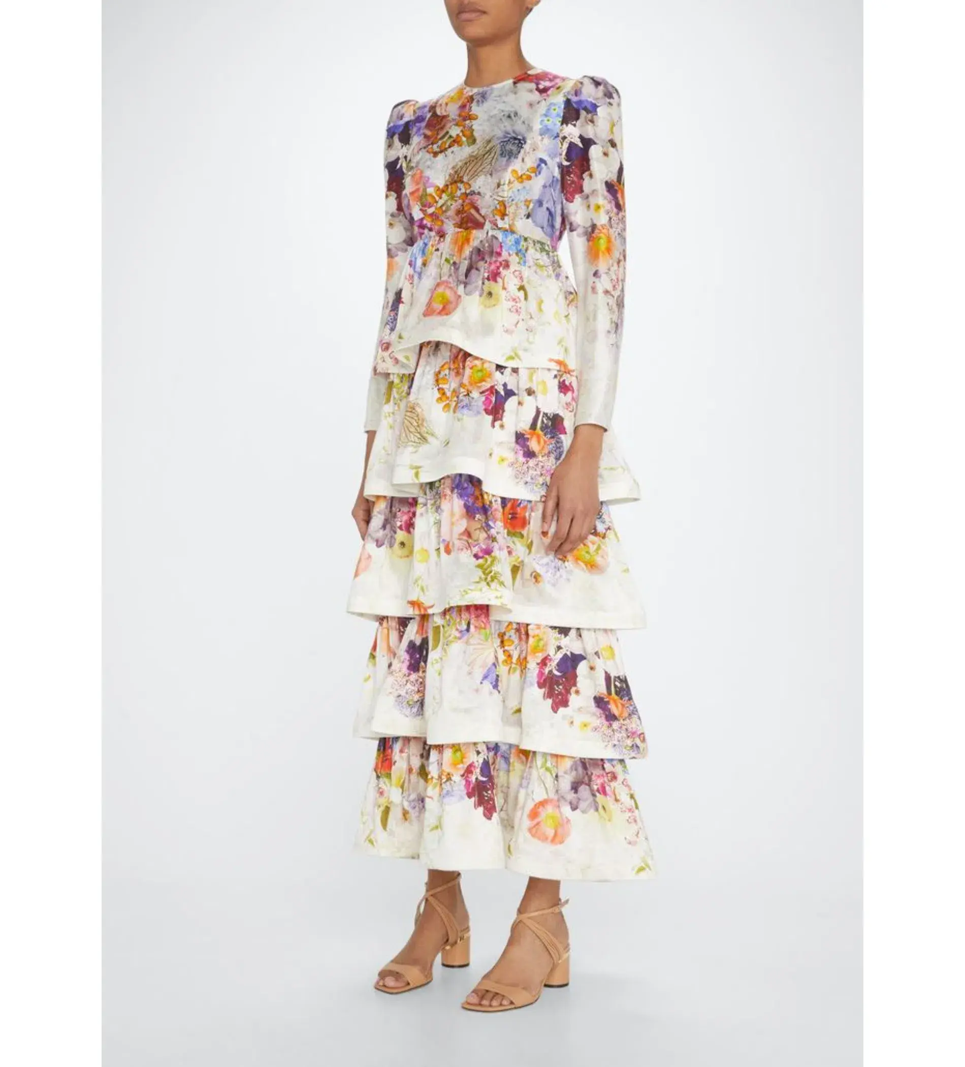 Zimmermann	Prima Tiered Floral Midi Dress Multi Size 2 / AU 12  - Image 1