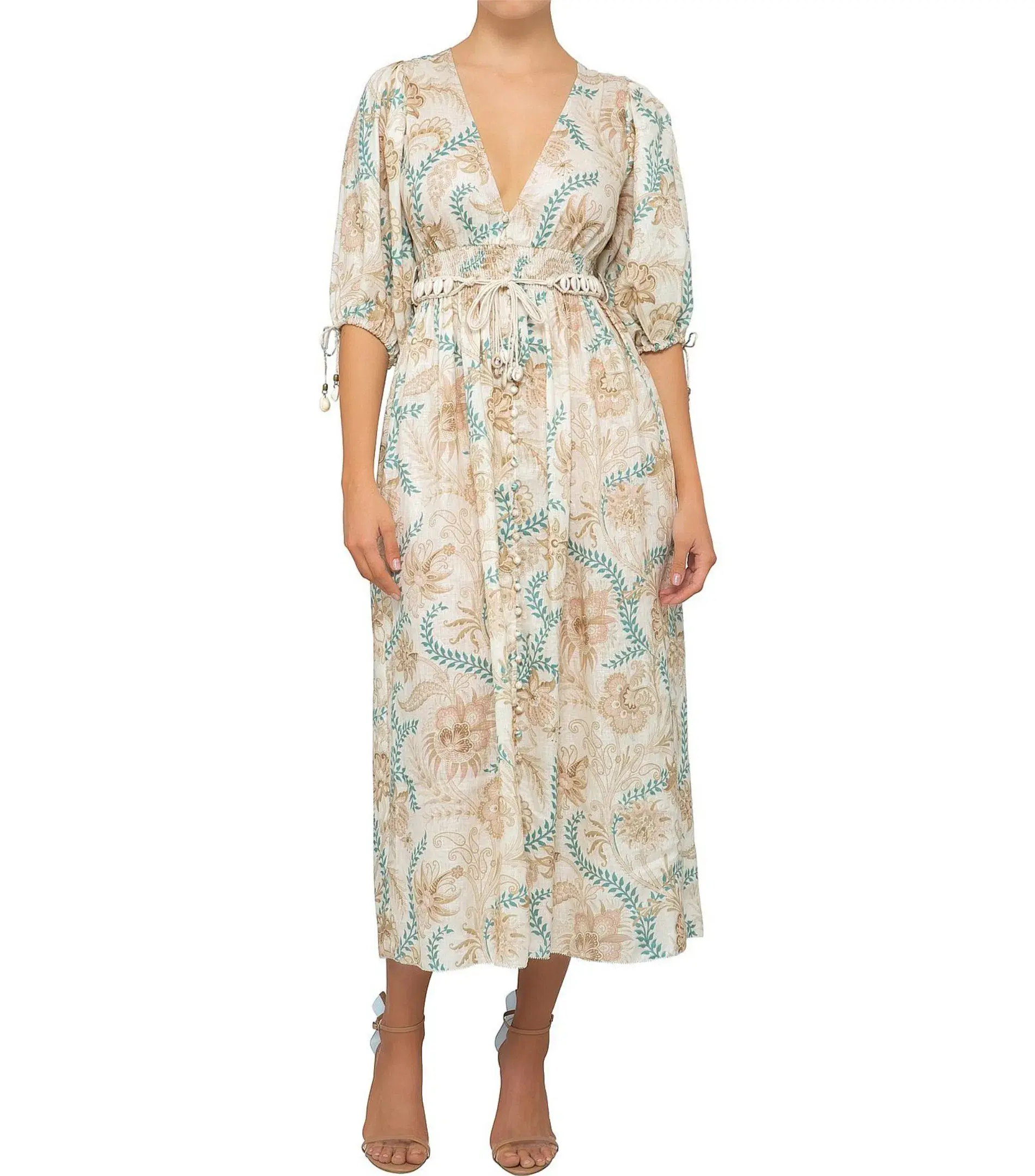 Zimmermann Veneto Floral Shirred Waist Midi Dress Print Size 0 / Size AU 8   - Image 1