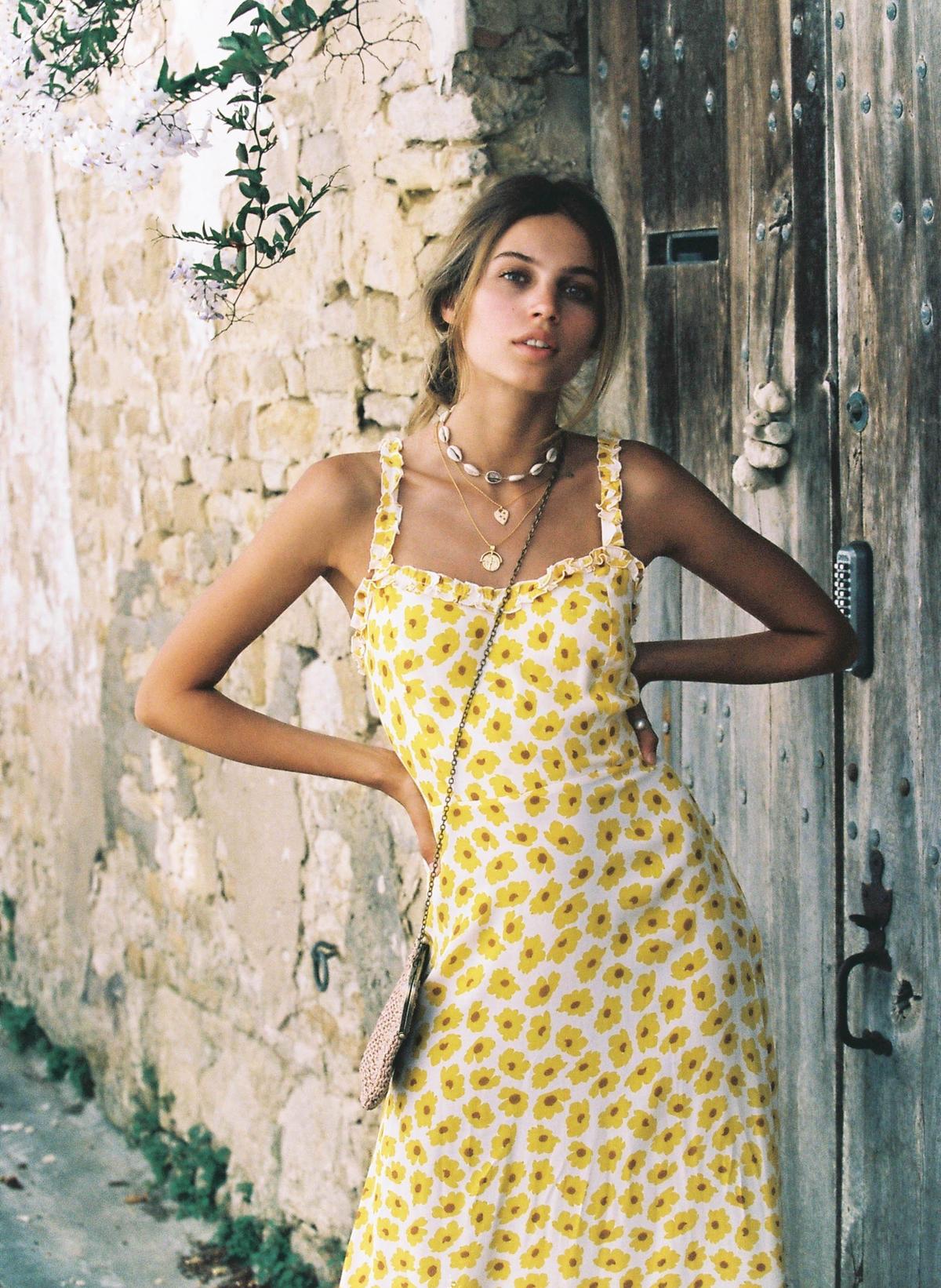 Faithfull the Brand Noemie Midi Dress Constance Floral Print Marigold Size 8 - Image 3