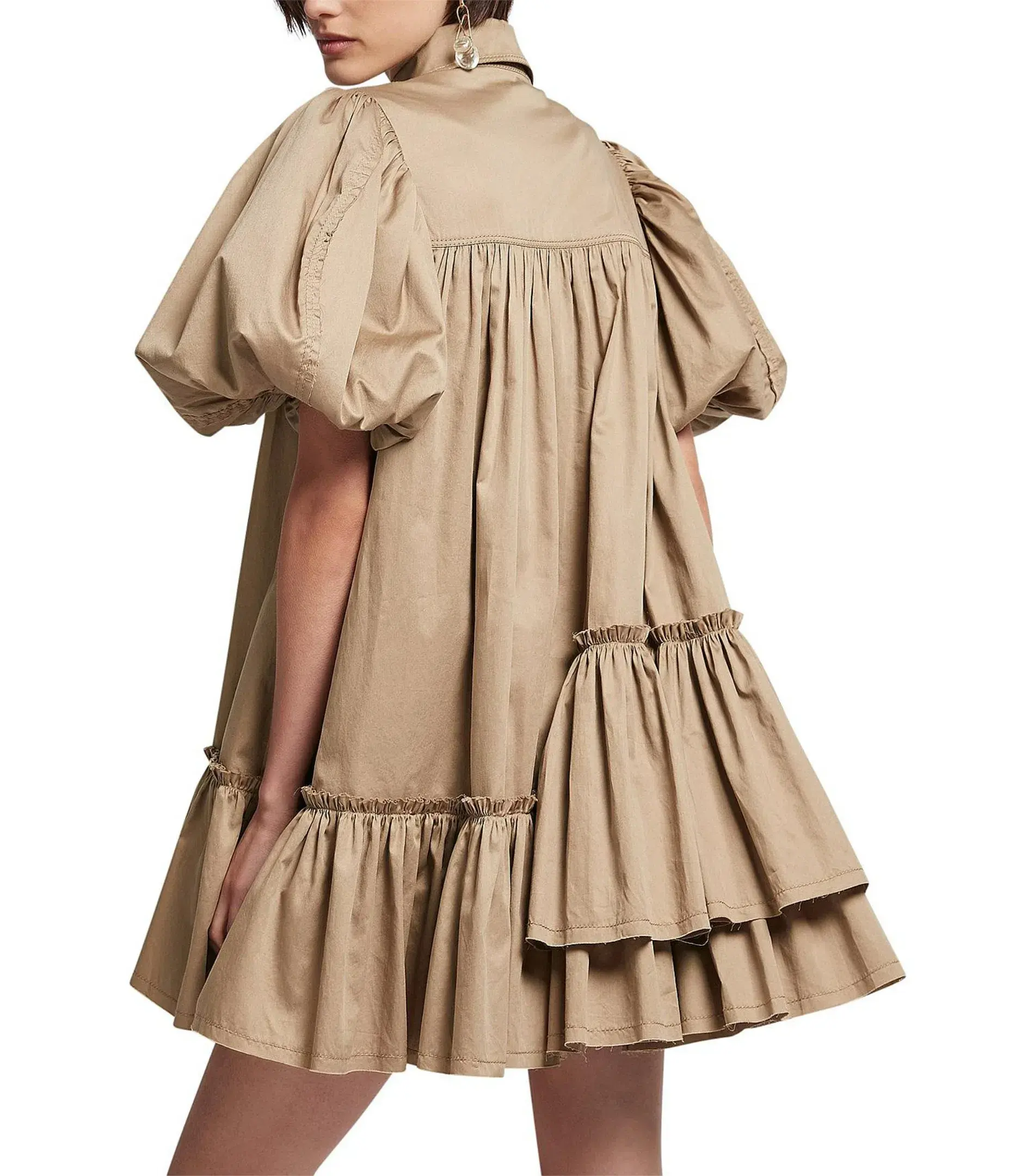 Aje Ambience Puff Sleeve Mini Dress Mocha Size AU 10 - Image 4