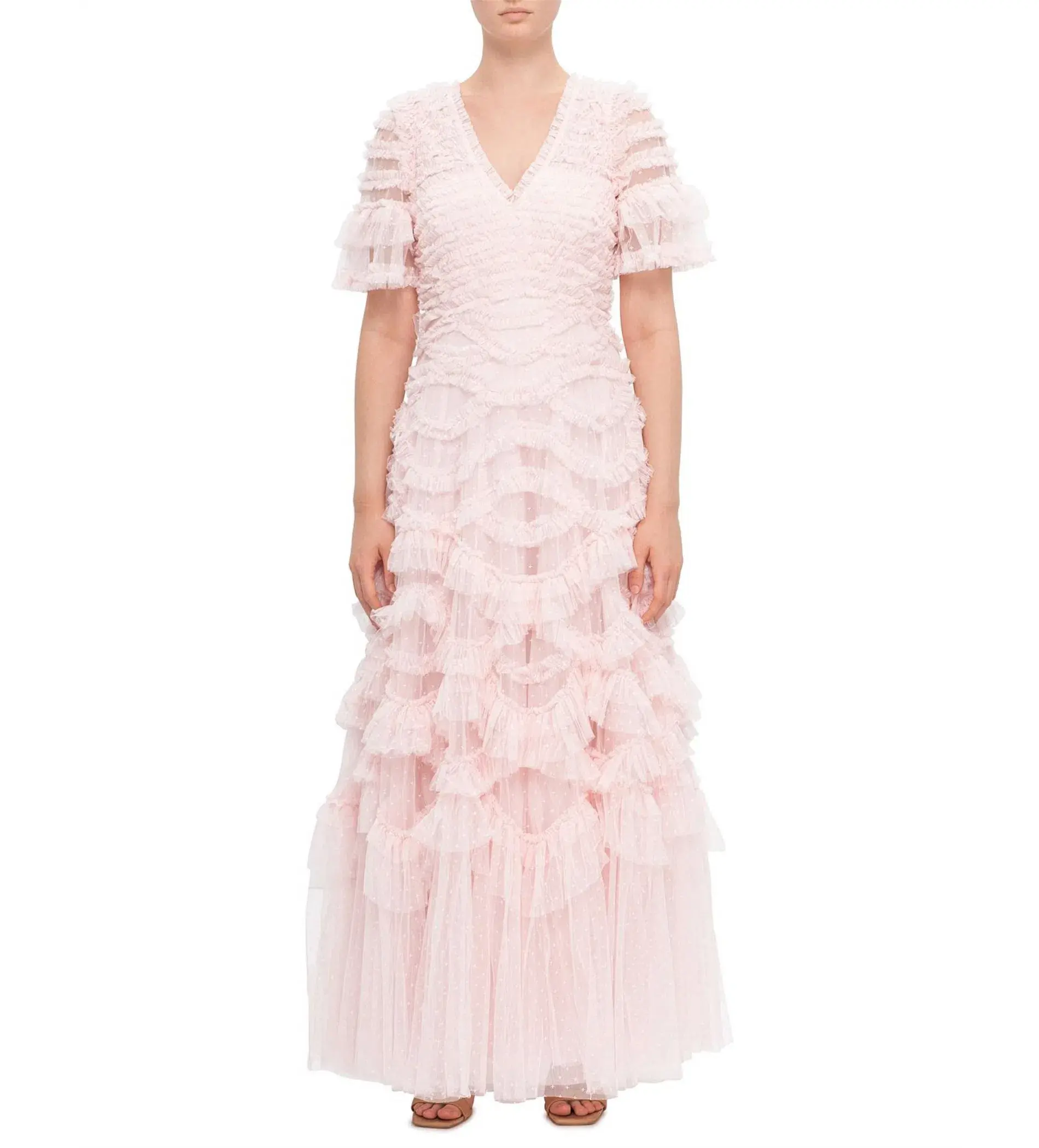 Needle & Thread Phoenix V-neck Gown Pink Size AU8 - Image 1