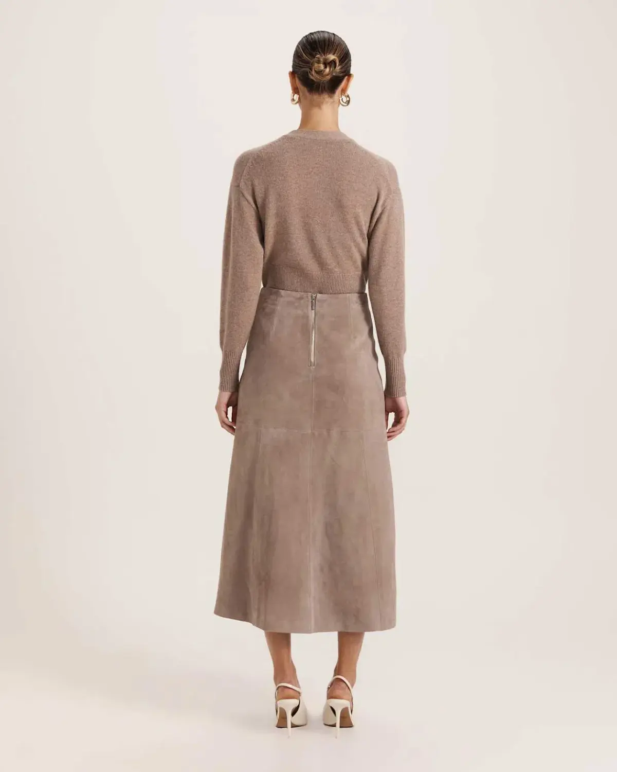 Saba Nadia Suede Leather Midi Skirt Mink Size AU 6 - Image 4