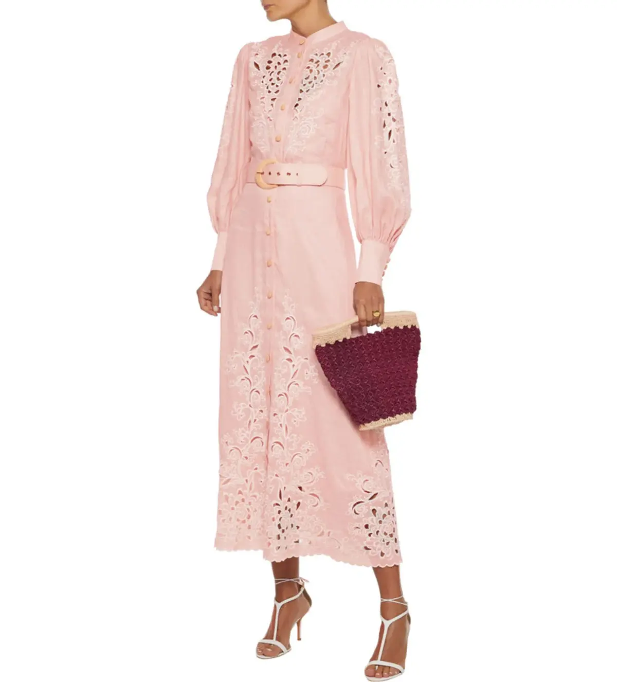 Zimmermann Freja Broderie Anglaise-linen Shirt Dress In Pink Size 2 /AU 12 - Image 1
