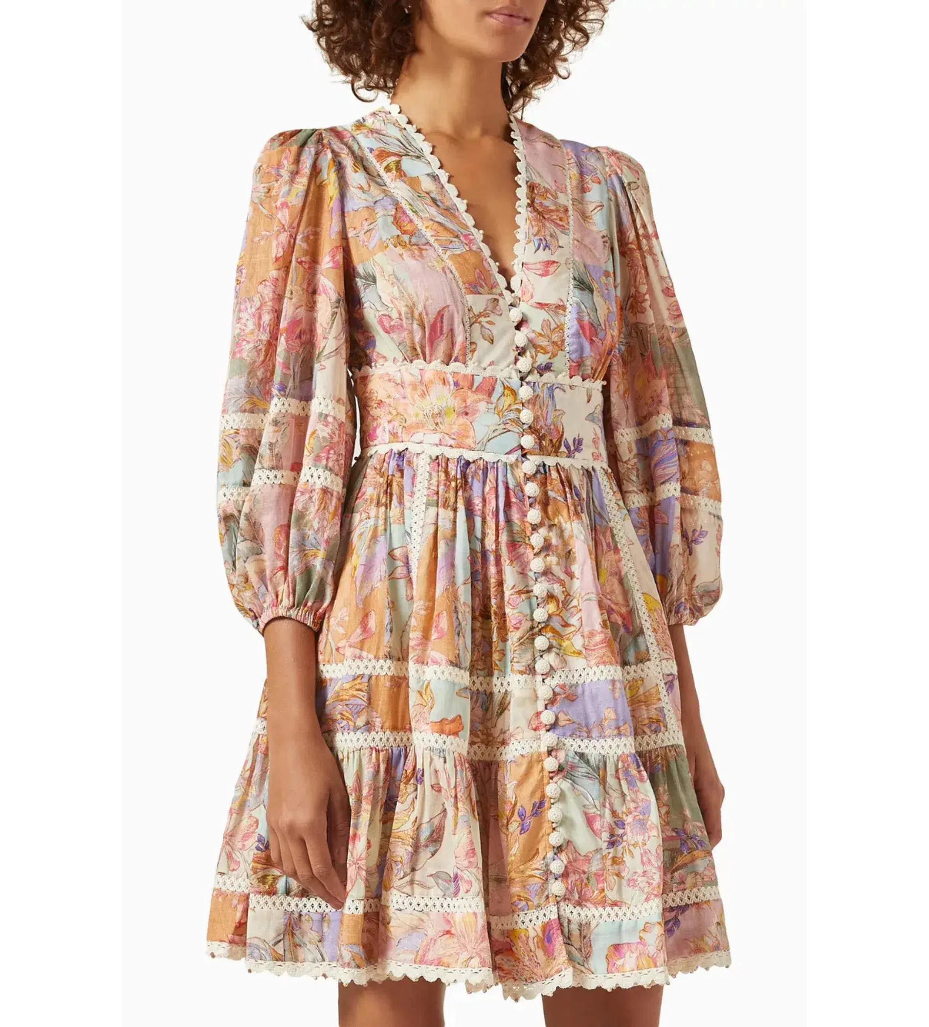 Zimmermann Cira Lantern Mini Dress Printed Cotton Multi Size 4/Au 16 - Image 2