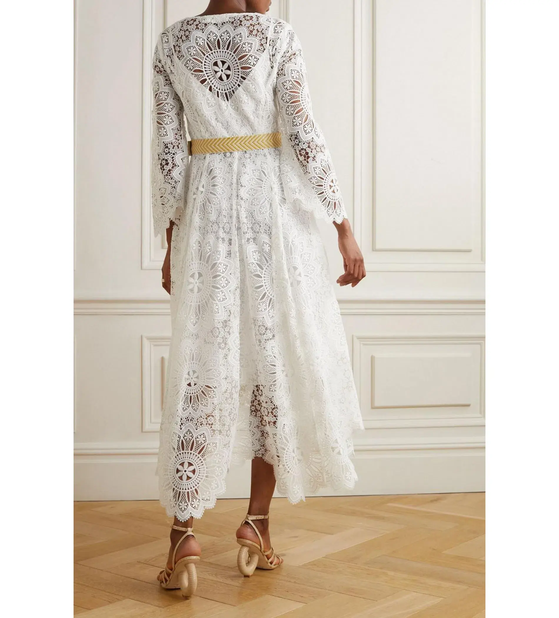 Zimmermann Chintz Doily Belted Asymmetric Guipure Lace Midi Dress White Size 2/Au 12  - Image 2