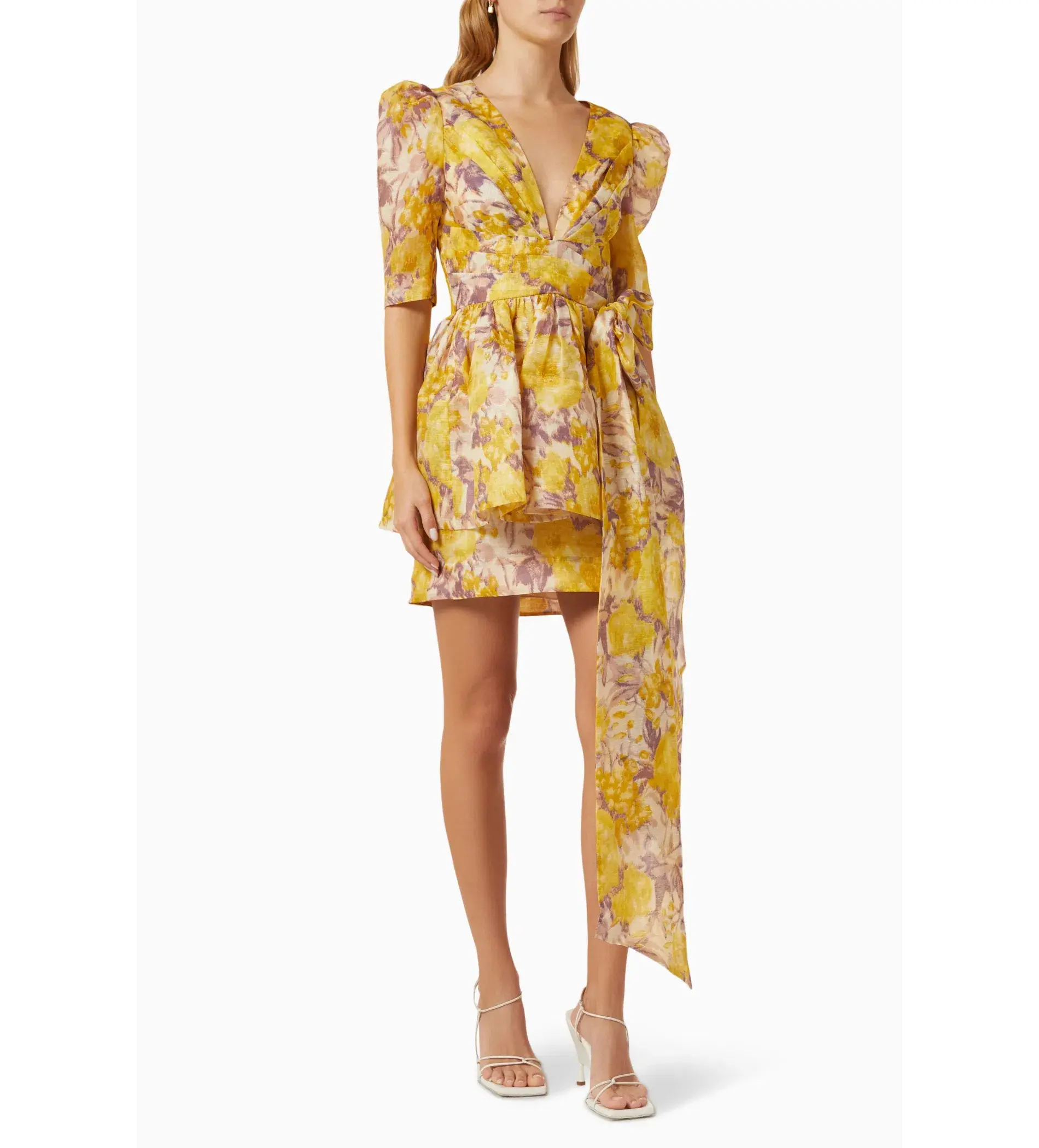 Zimmermann The High Tide Peplum Mini in Yellow Ikat Floral Size 0p/Au 6  - Image 1