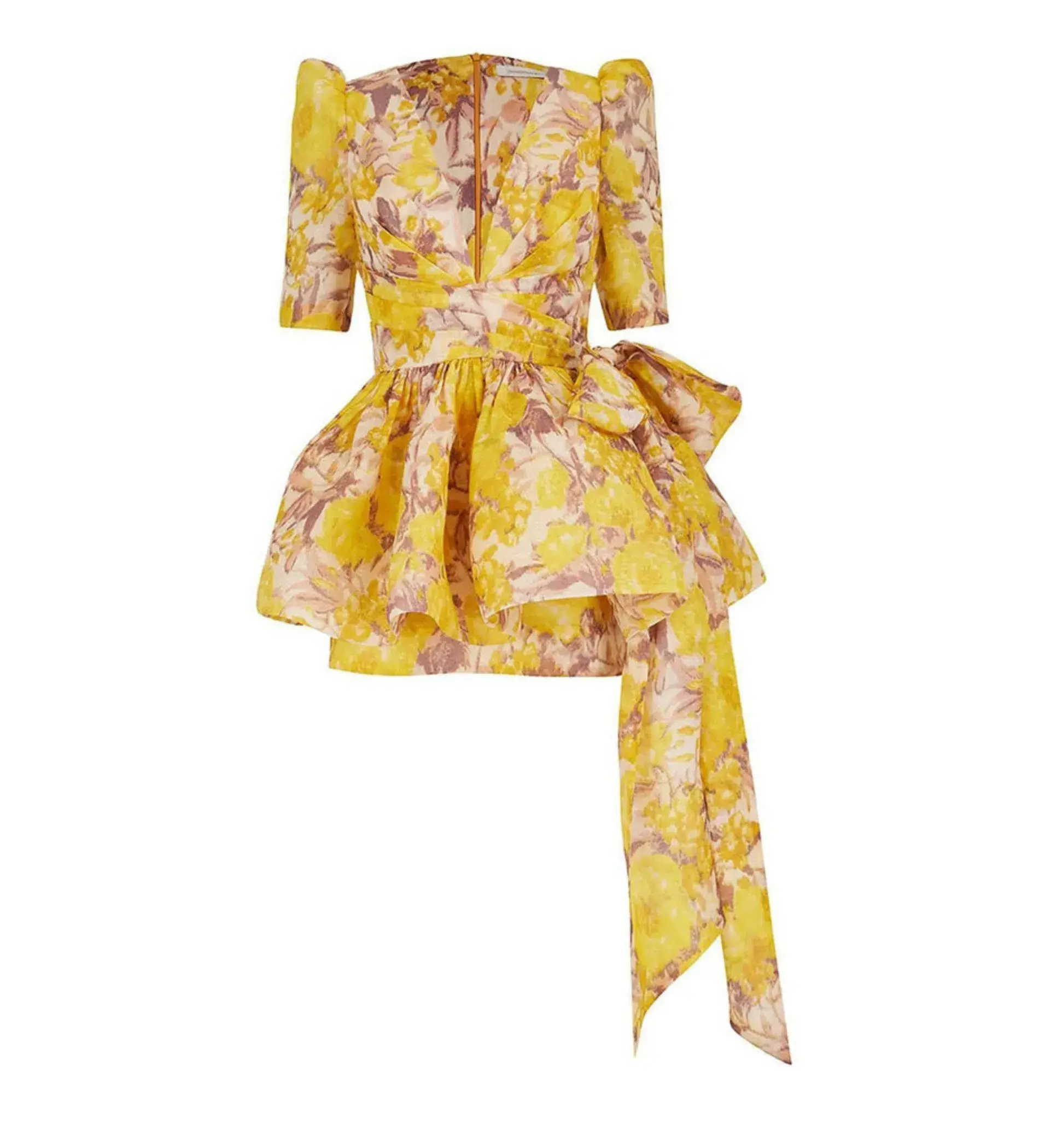 Zimmermann The High Tide Peplum Mini in Yellow Ikat Floral Size 0p/Au 6  - Image 2